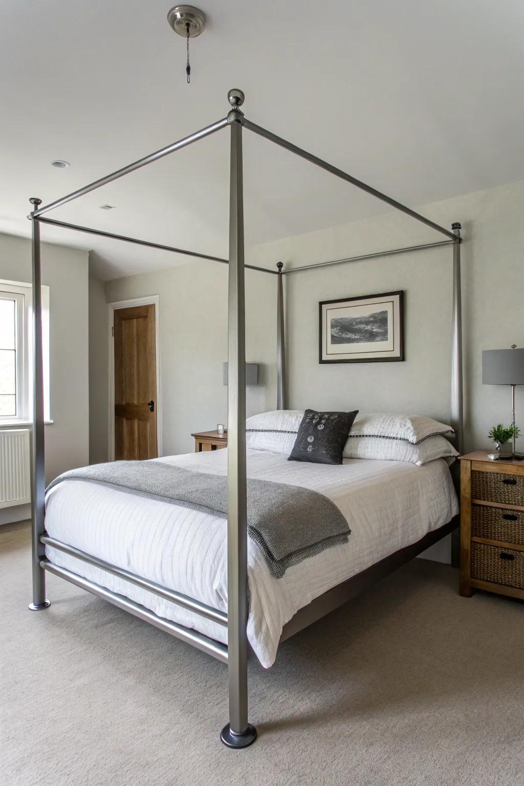 Sleek metal bedposts provide a modern and minimalist touch.