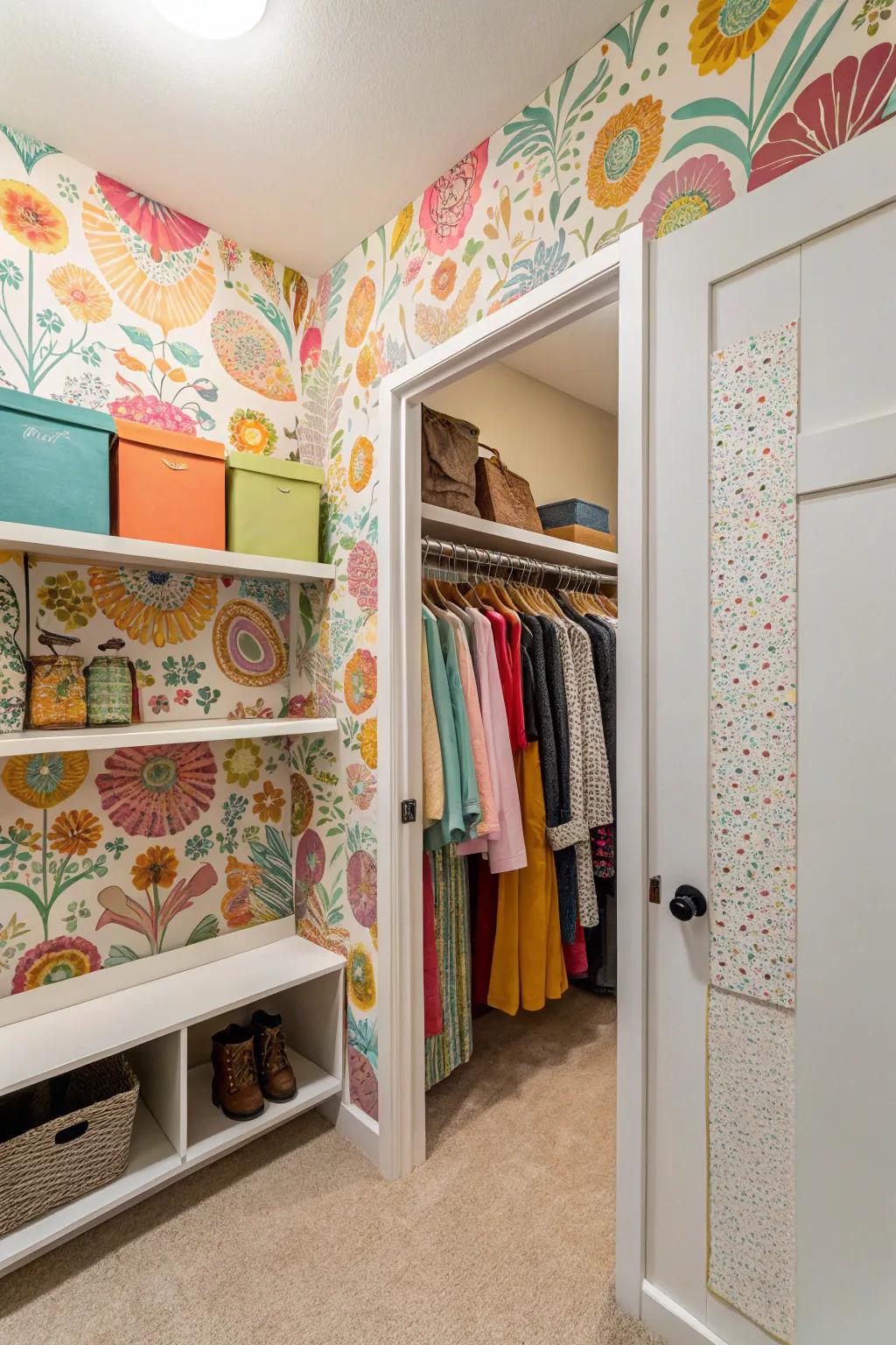 Wallpaper makes your closet stylish and bold.