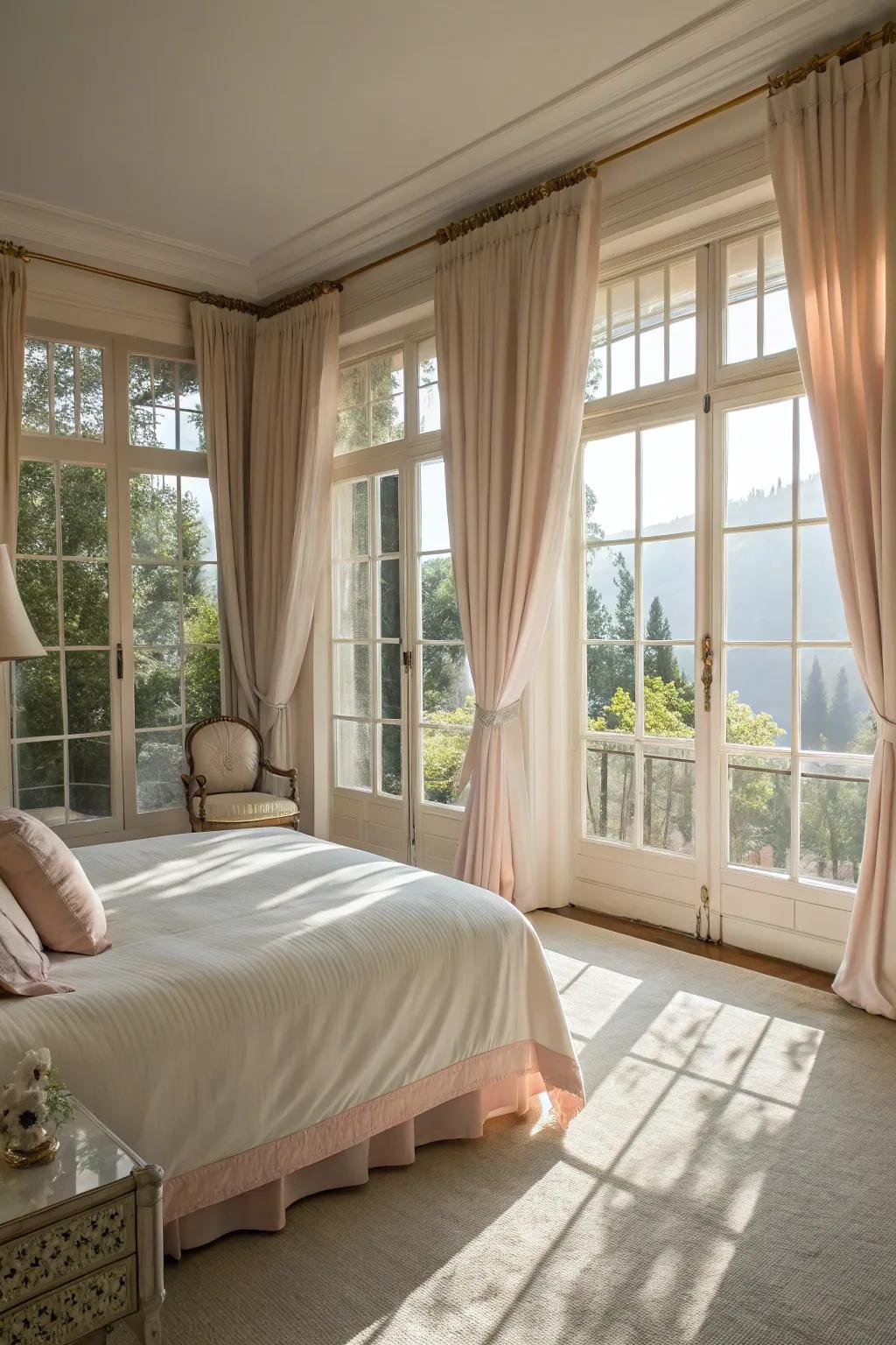 Sunlight creates a bright and open atmosphere in this bedroom.
