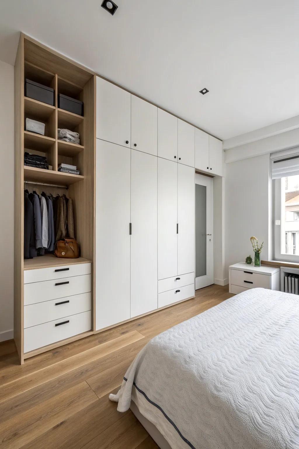 Integrated storage keeps a bedroom neat and tidy.