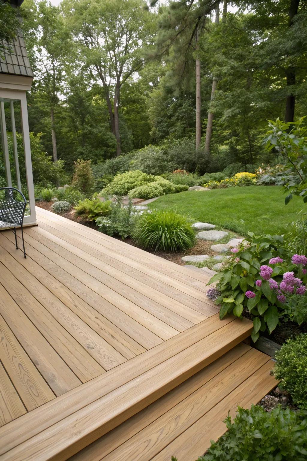 Soft walnut decks blend beautifully with natural surroundings.
