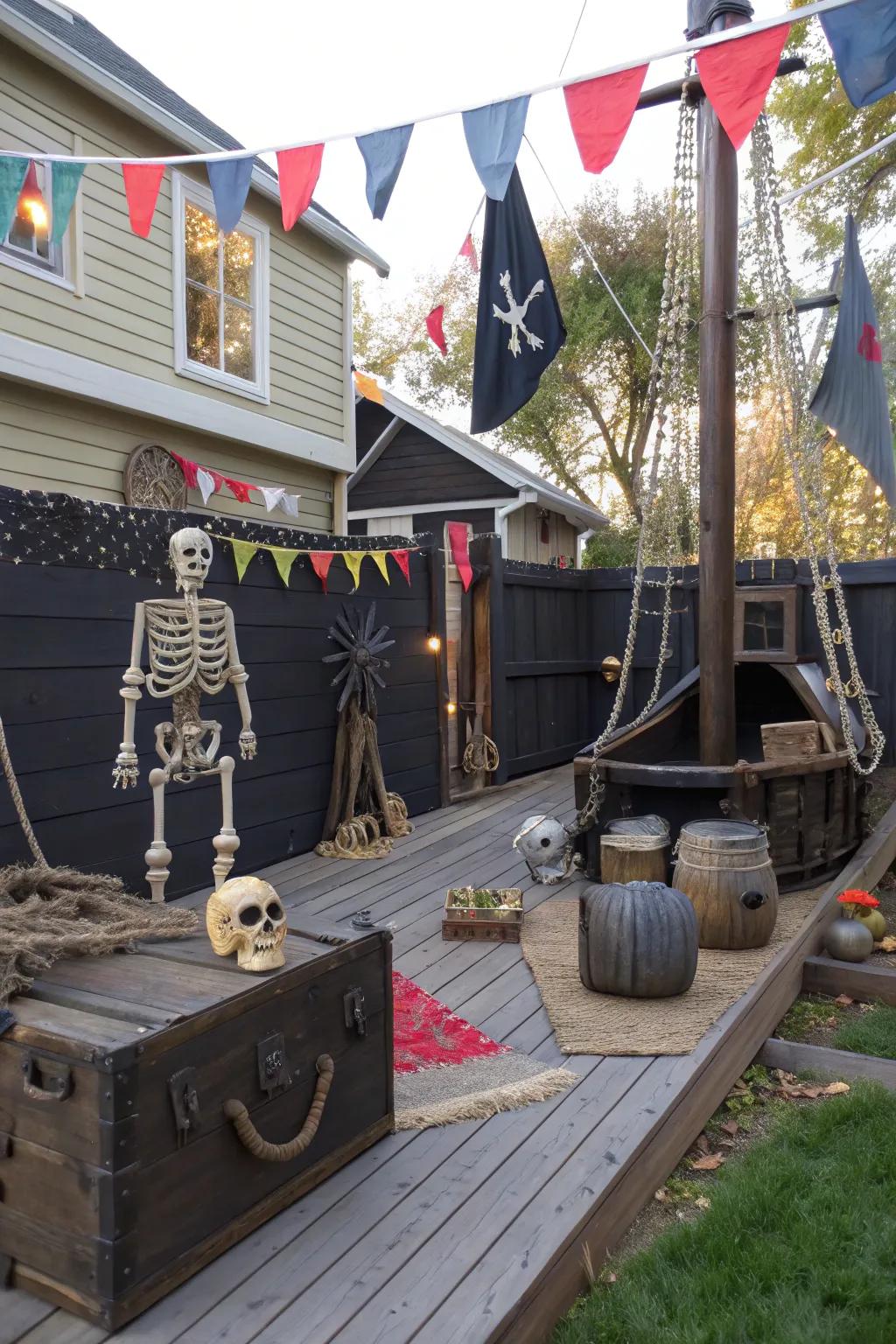 Embark on a sea rover escapade with a seafaring Halloween display.