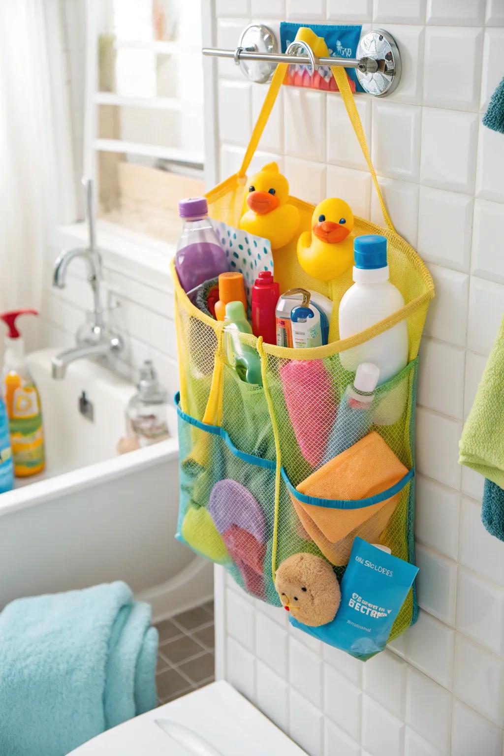 Go for a mesh shower buddy for light storage that dries quickly.