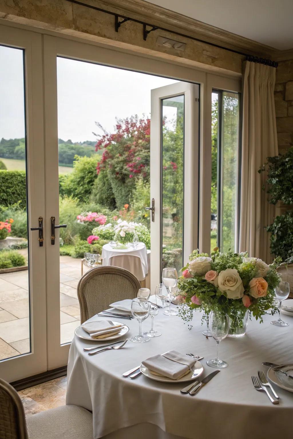 Enjoy meals with a garden view by placing your dining table near bifold doors.