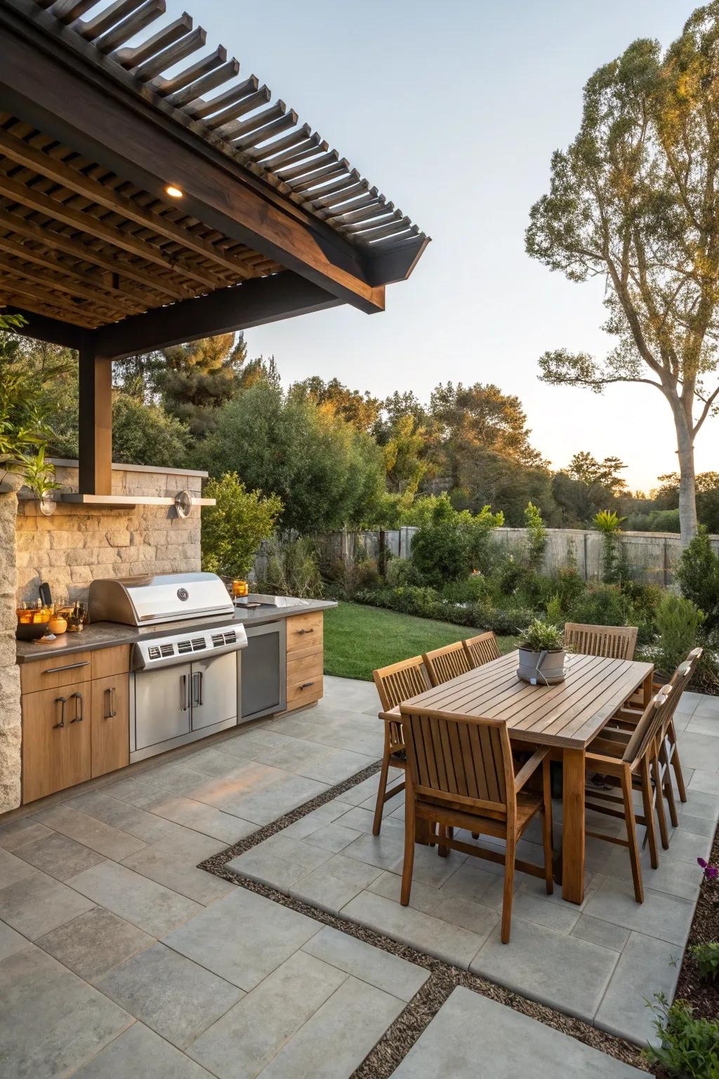 An outdoor kitchen and dining space perfect for shared culinary moments.