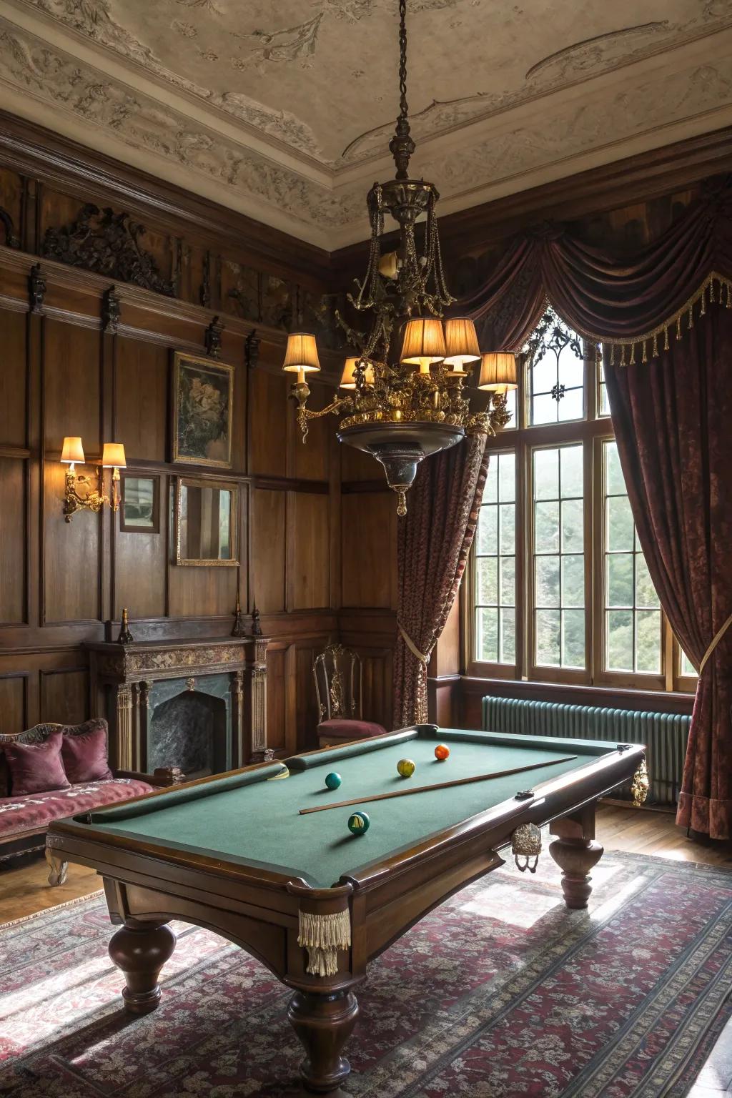 Antique decor takes your billiard space to a classic point in time.