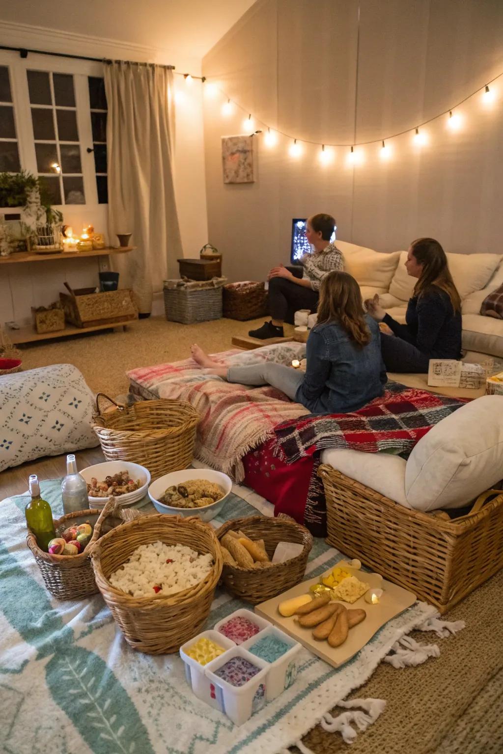 Relish an indoor picnic filled with warmth and elegance.