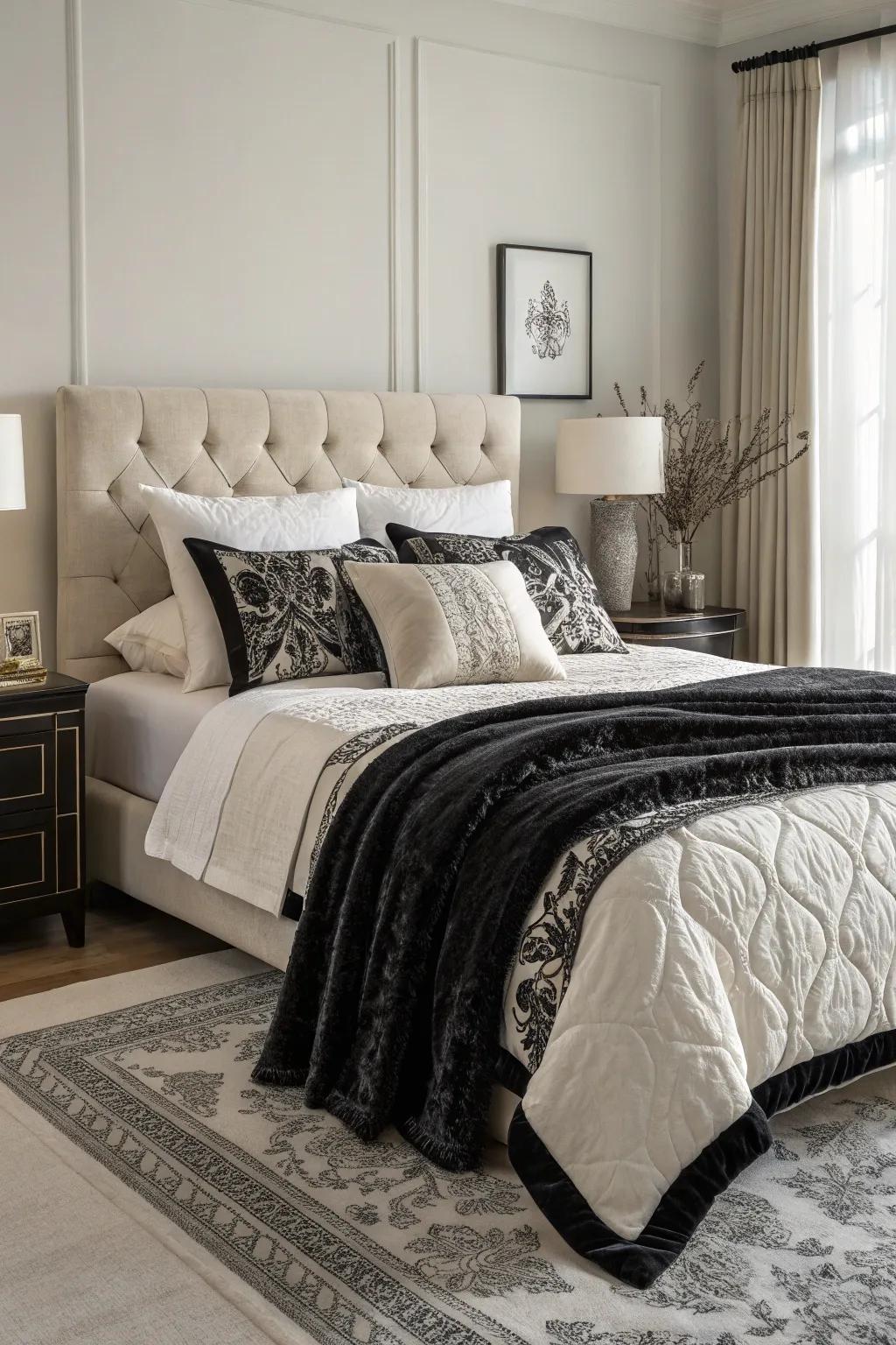 Lavish fabrics elevate coziness and style.
