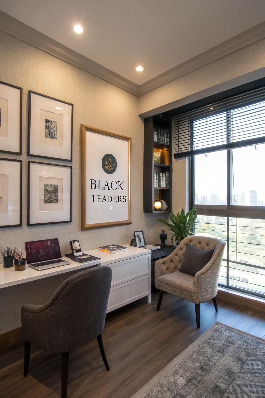 Framed quotes by Black leaders provide a daily dose of inspiration.