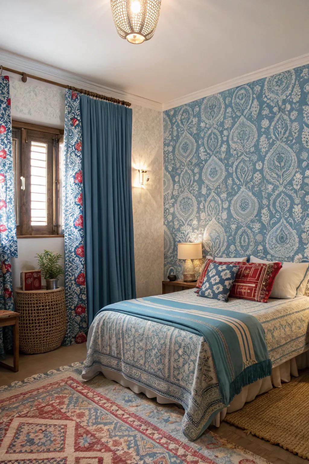 Azure patterns bring energy and character.