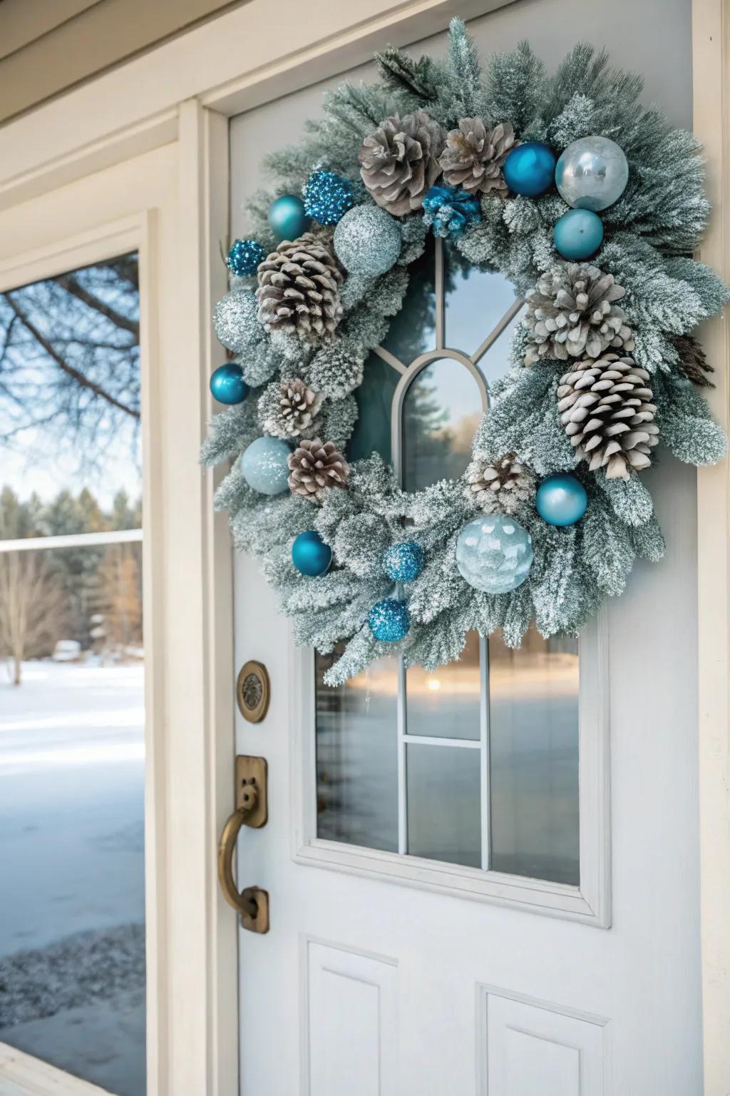 A glacial azure chaplet tenders a warm salutation to holiday visitors.