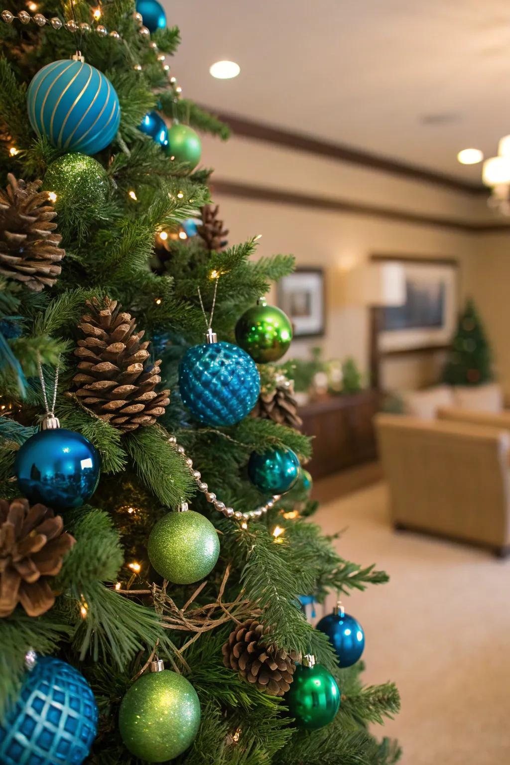A woodland magic featuring azure and verdant ornaments.