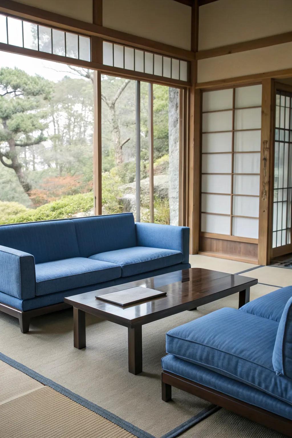 Basic furniture allows the azure aesthetic to stand out beautifully.