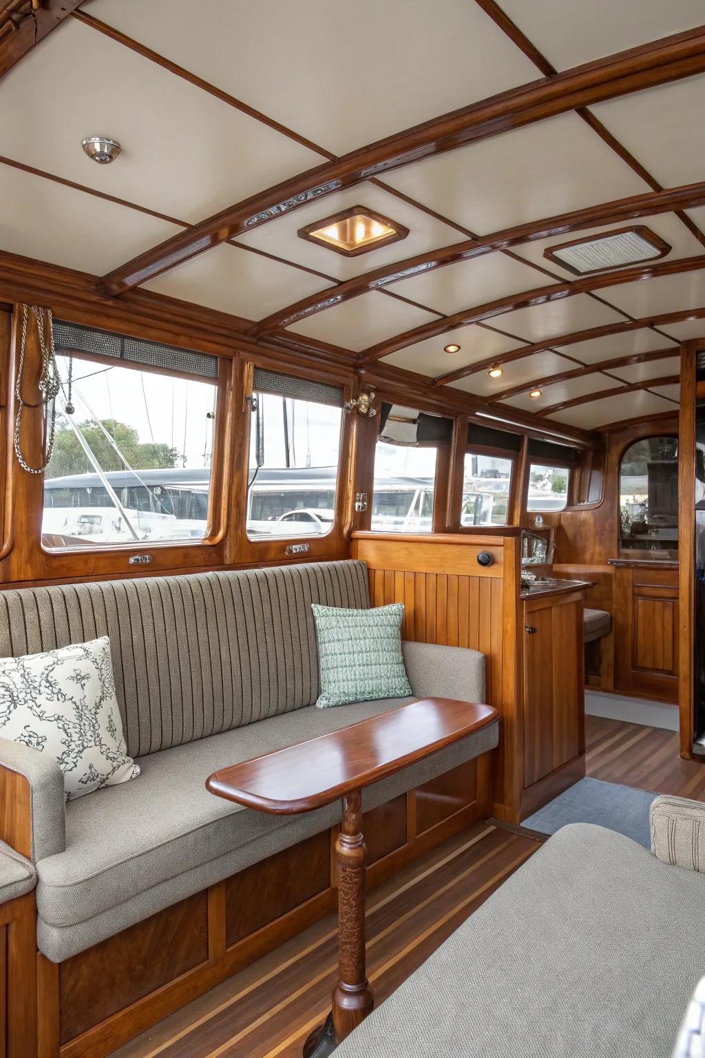 A seamless merge of classic and modern styles for an inviting boat interior.