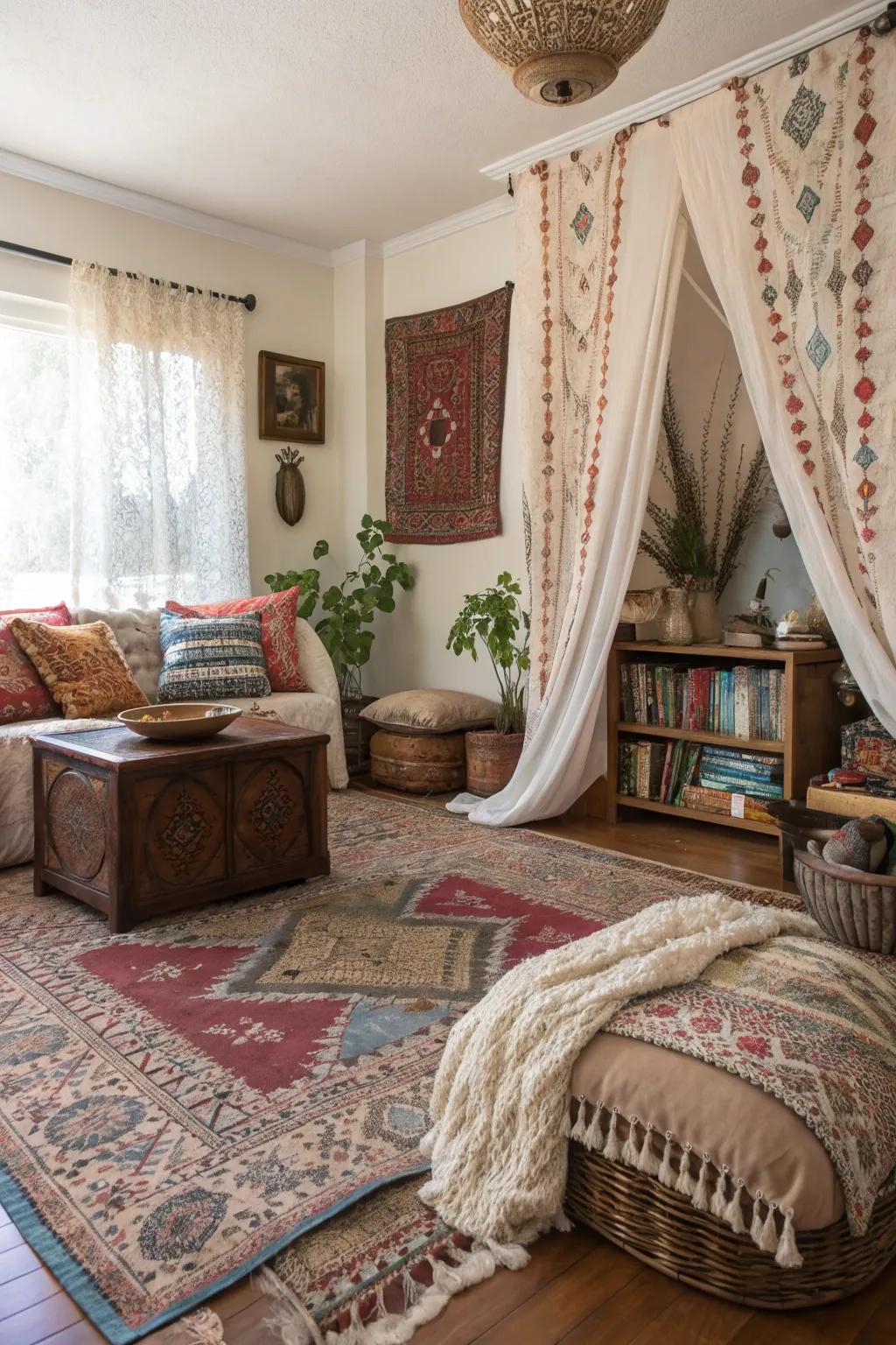 Layered materials fashion a tapestry of comfort.