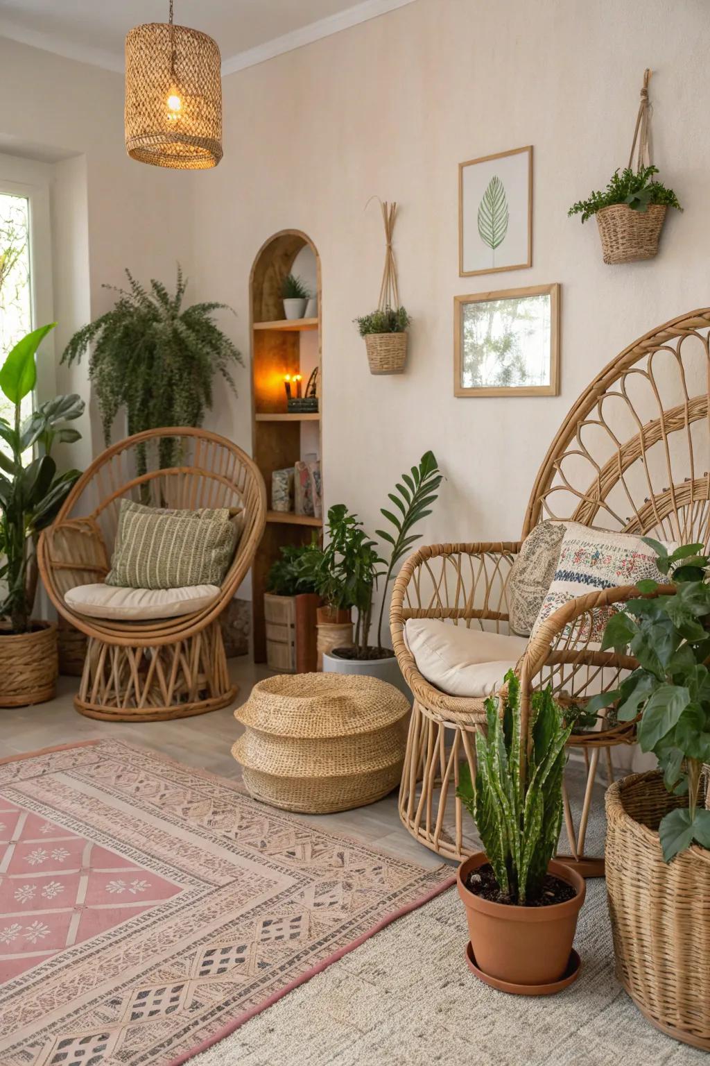 Natural elements add an earthy touch to boho decor.