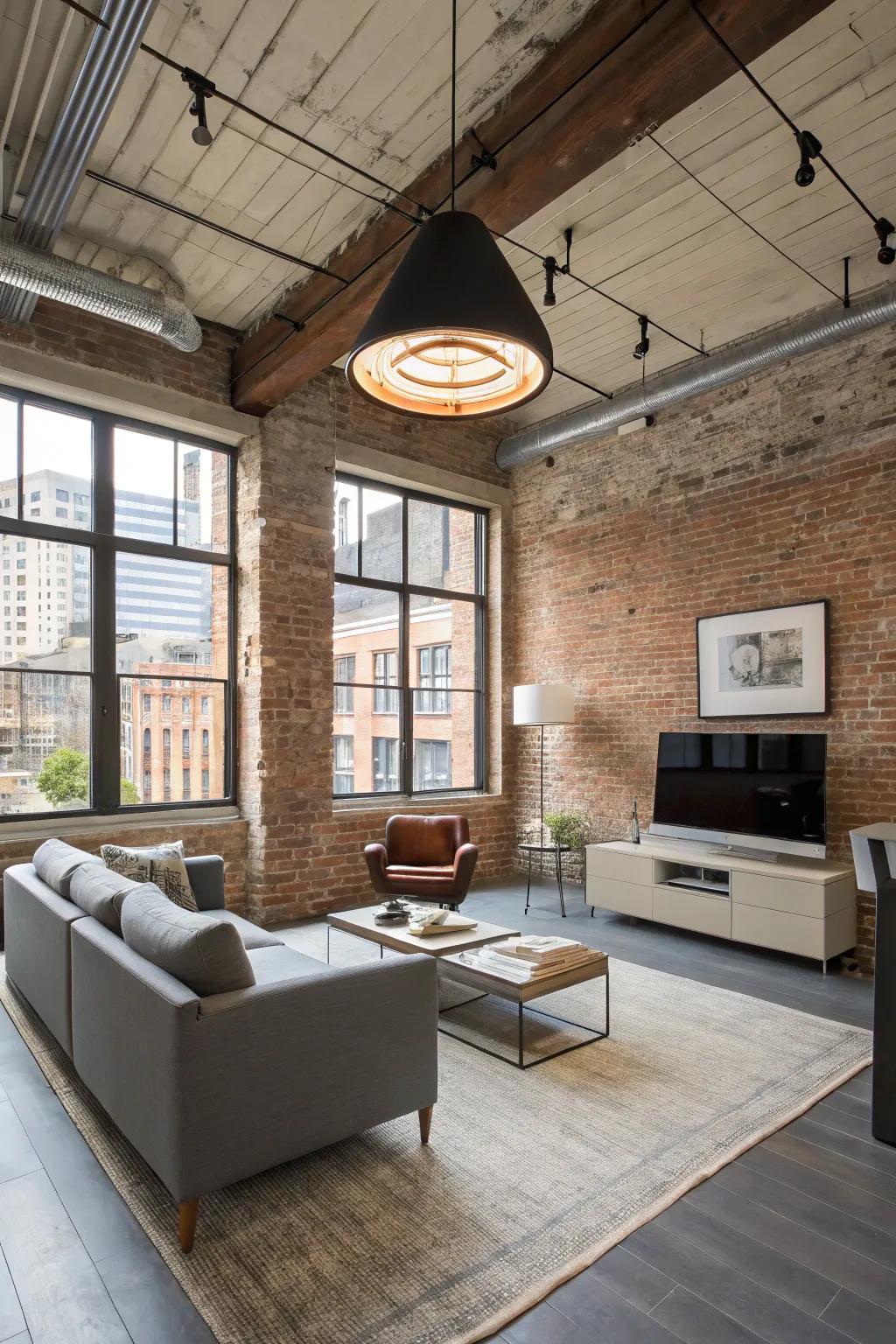 Warehouse chic lights deliver a daring, modern aesthetic.
