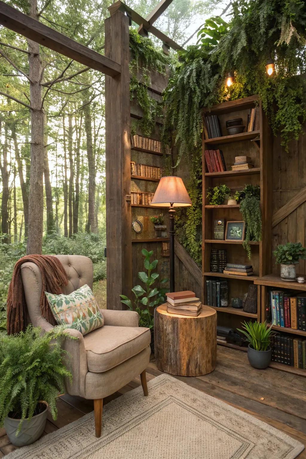 A forest-themed nook transporting the tranquility of nature into your personal space.