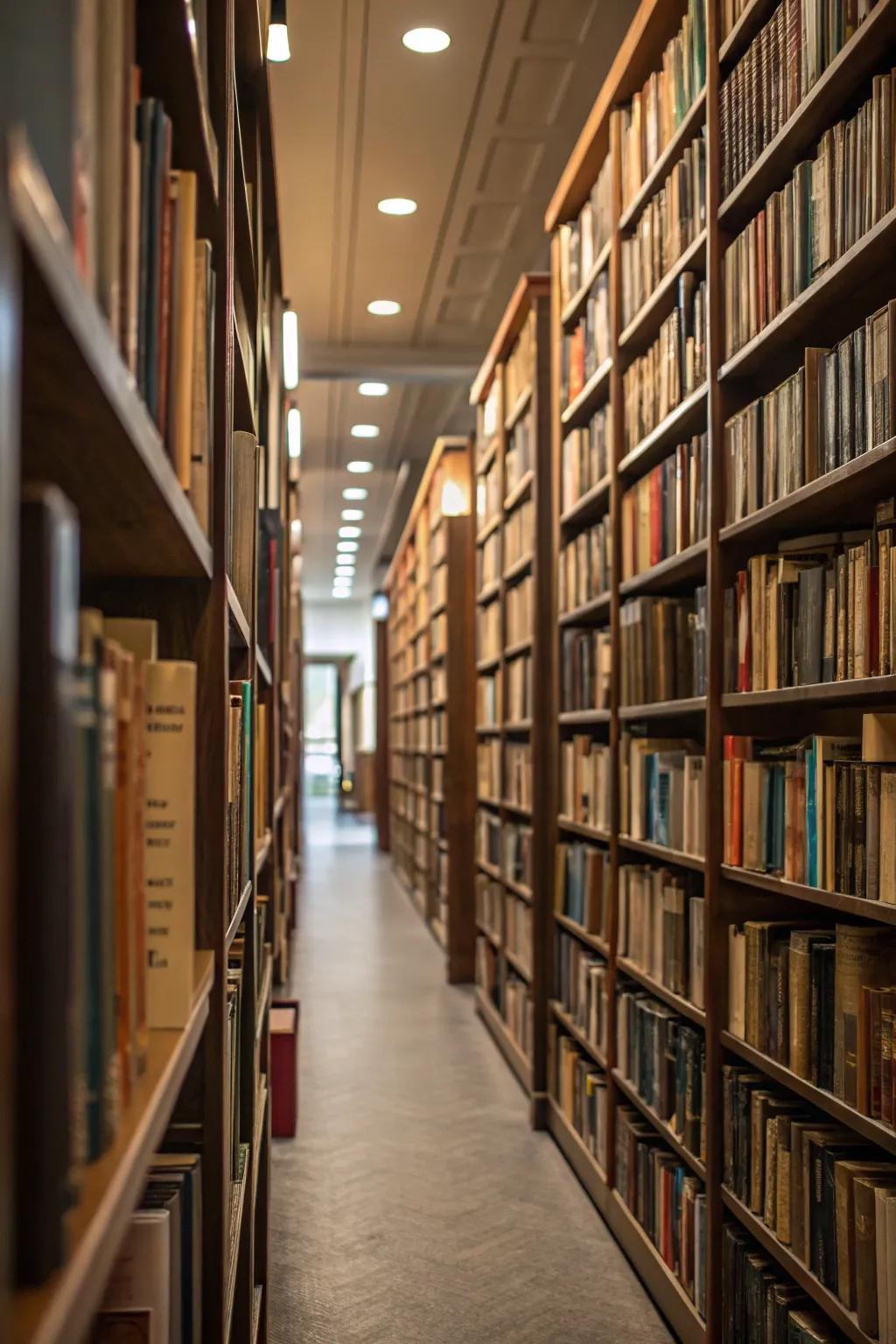Vertical bookshelves for a hint of elegance.