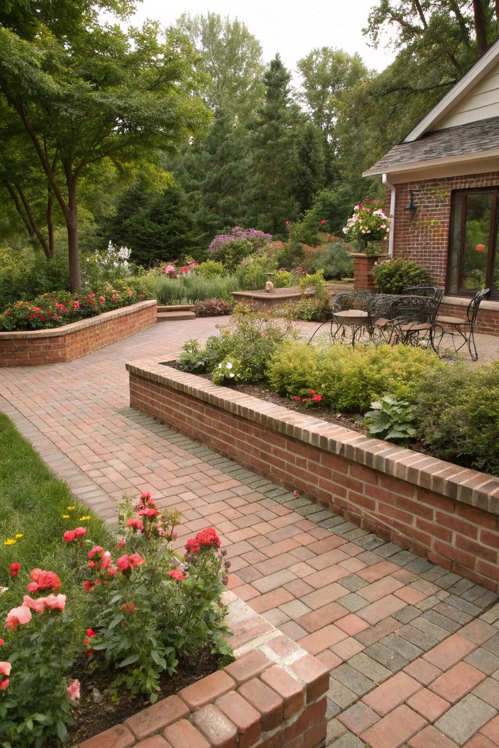 Contrasting stone block borders delineate areas and contribute visual fascination.