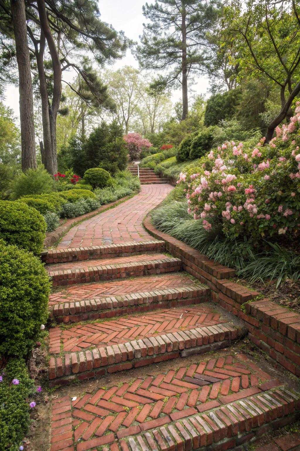 Herringbone brick steps delivering a chic design.