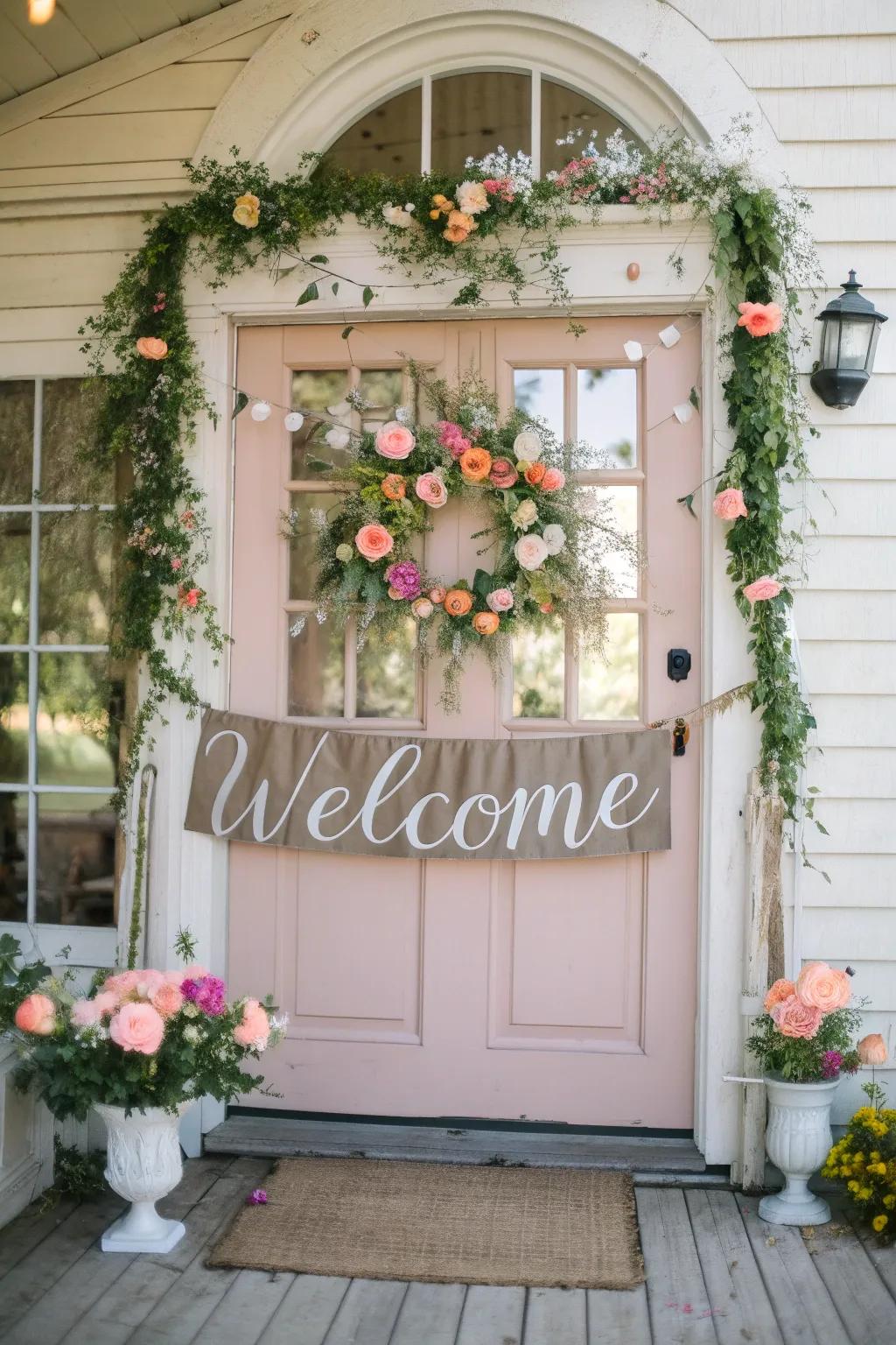 A creatively repurposed vintage door welcomes visitors with design and charm.