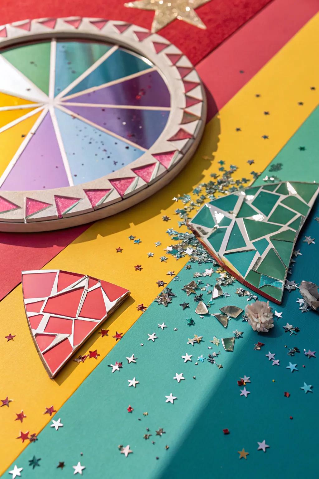 Colored backgrounds make mirror art stand out with contrast.