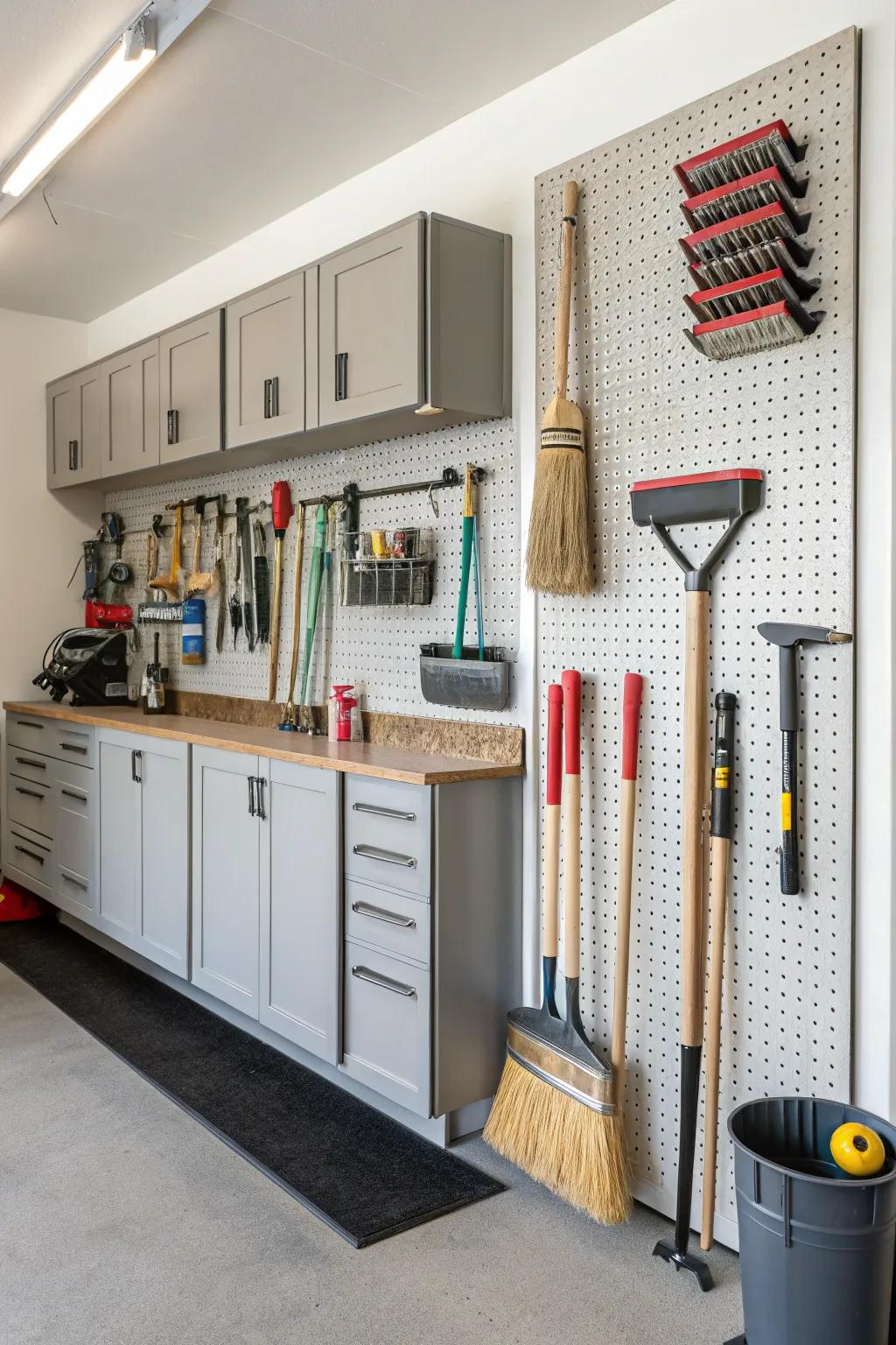 Optimize garage space with pegboard organization.