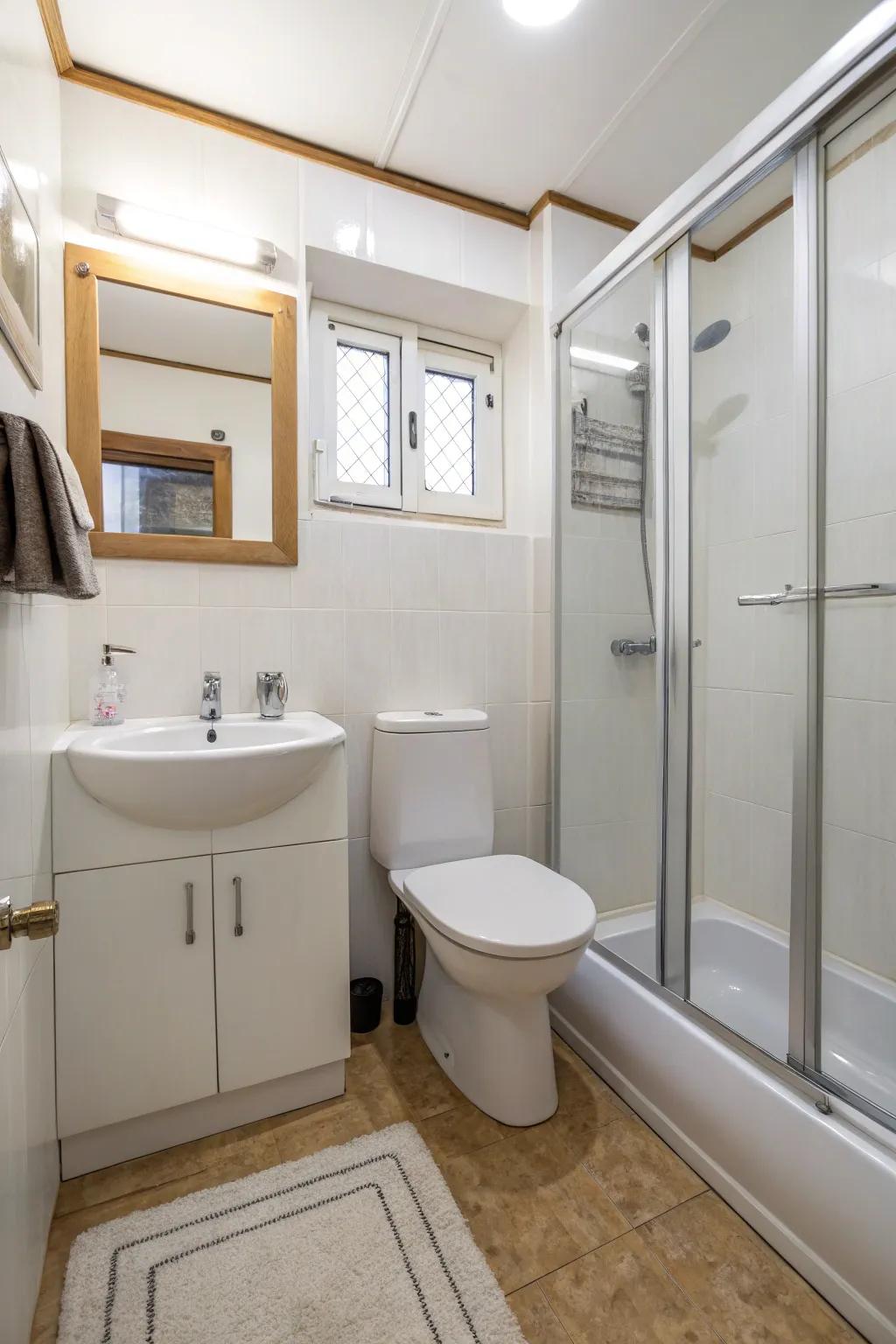 A minimalist design approach keeps this small bathroom uncluttered.