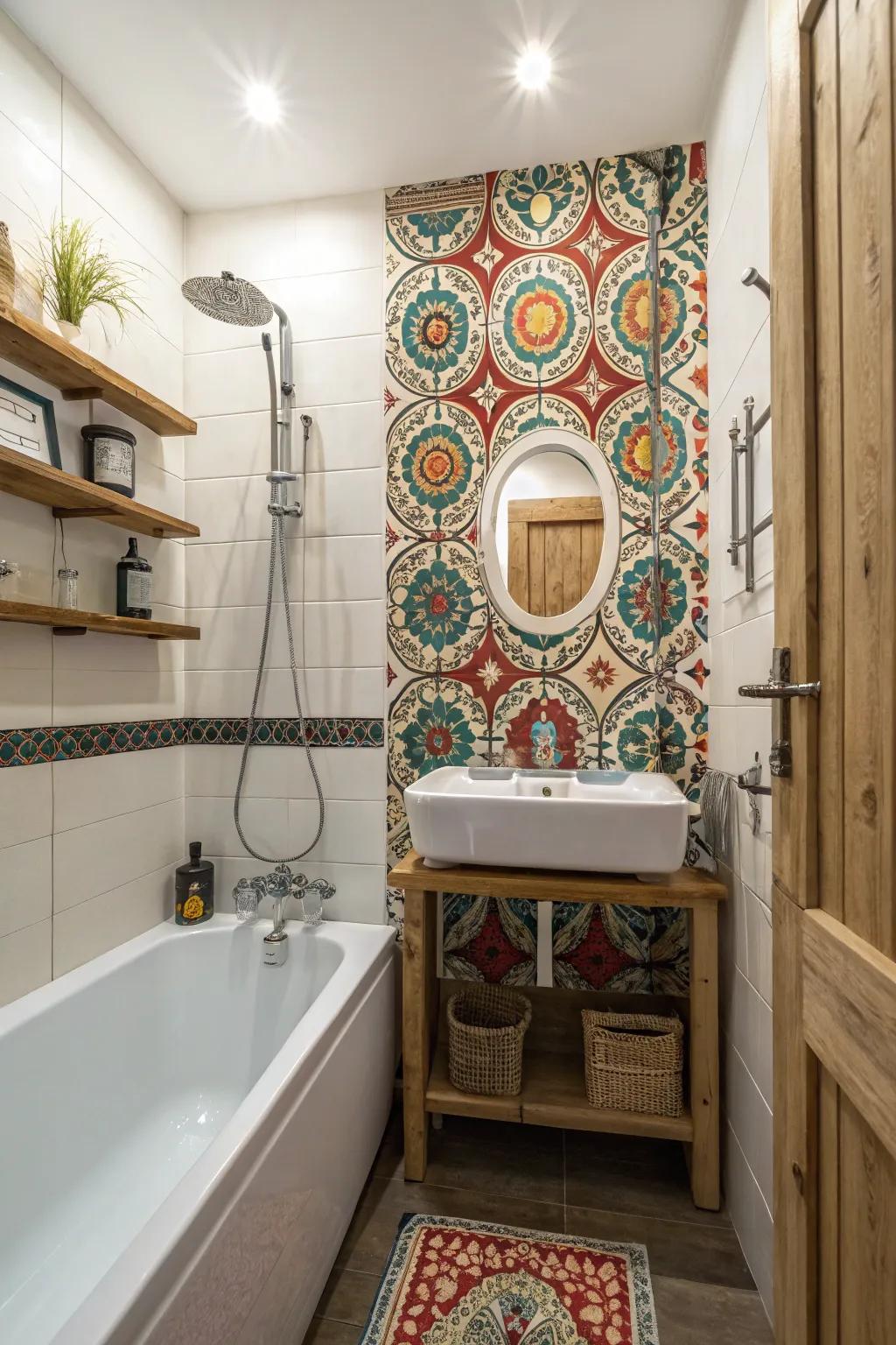 Patterned accents add personality and depth to your bathroom.