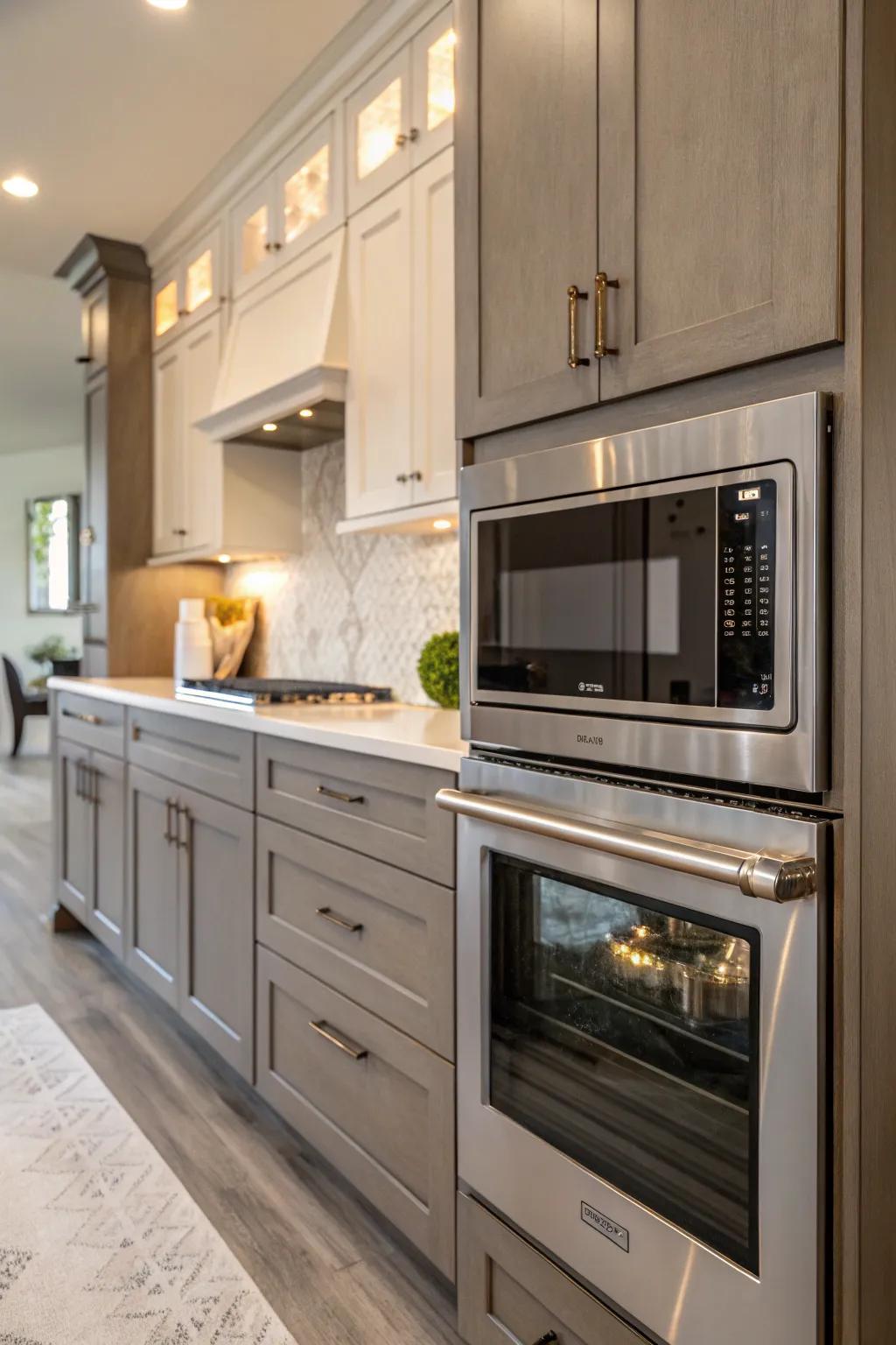 A microwave using a custom finisher kit to get a polished look.