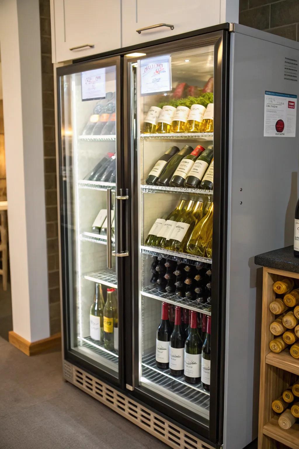 Glass doors create a showcase for your beverage collection, adding a touch of luxury.