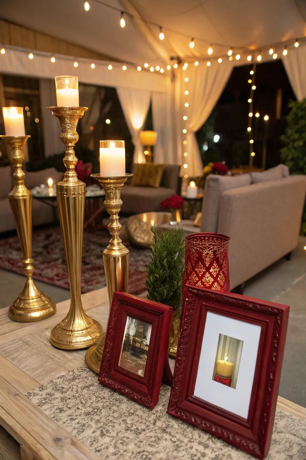 Themed decor, such as gleaming candlestick holders, adds a dash of elegance to your design scheme.
