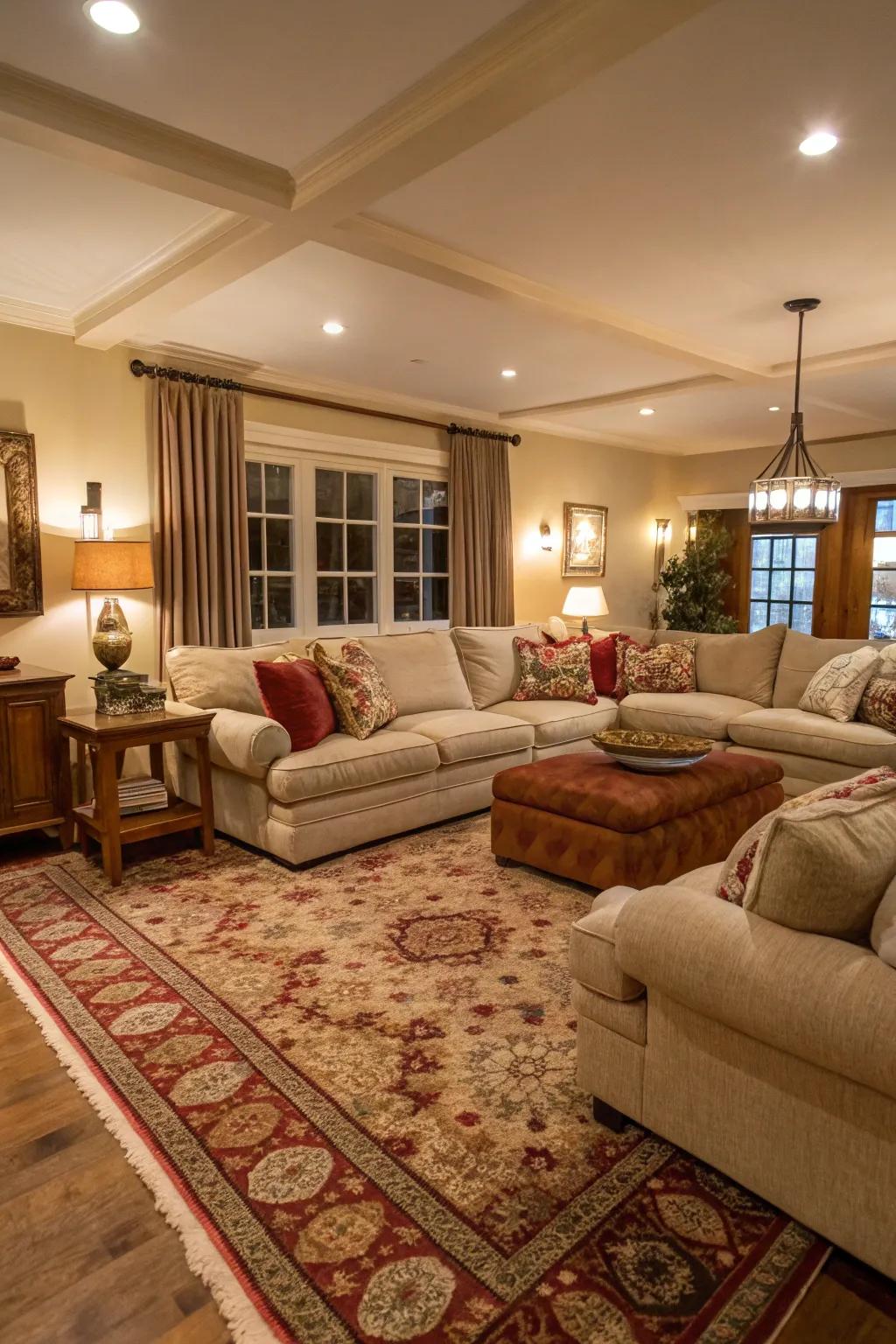 Relaxing furniture creates a cozy cabin setting.