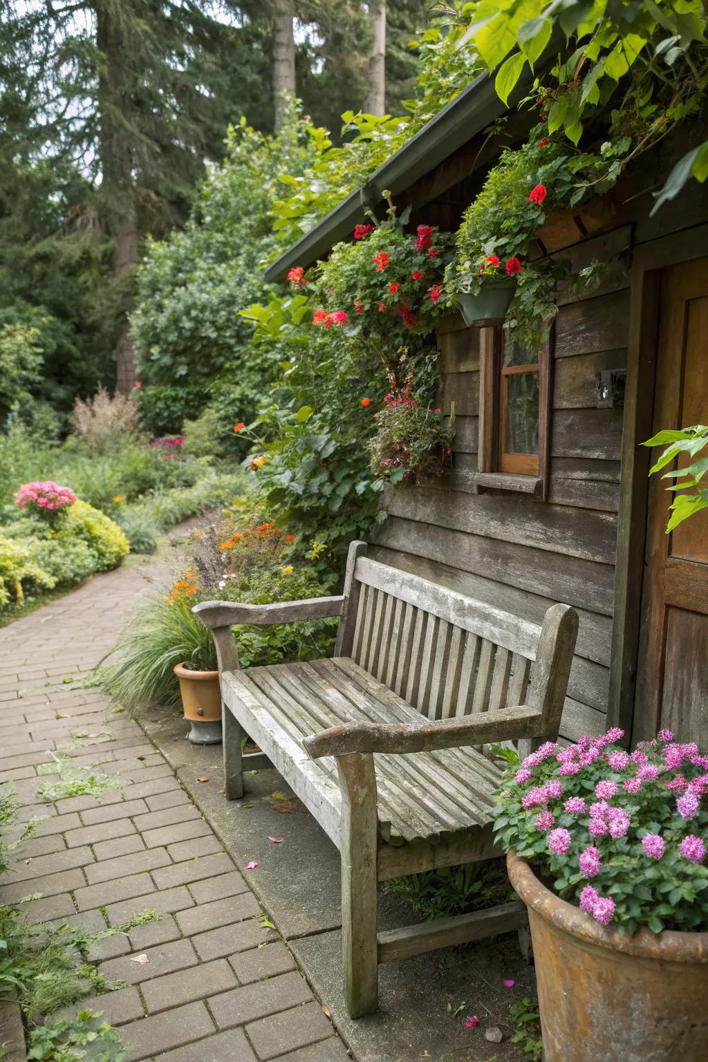 Rustic wood elements blend seamlessly into the natural landscape.