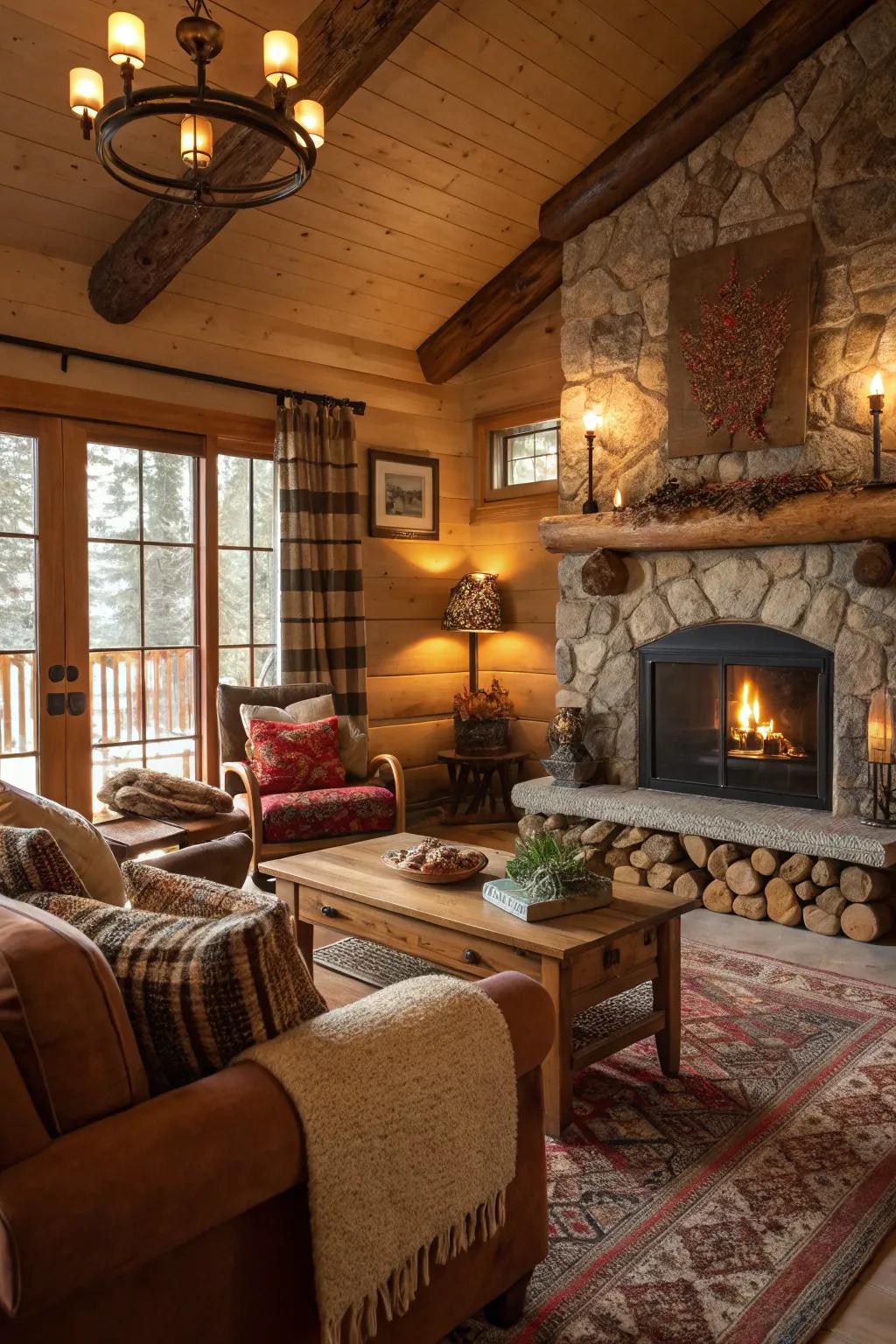 A warm color scheme with ground-inspired tints cultivates an inviting ambiance.