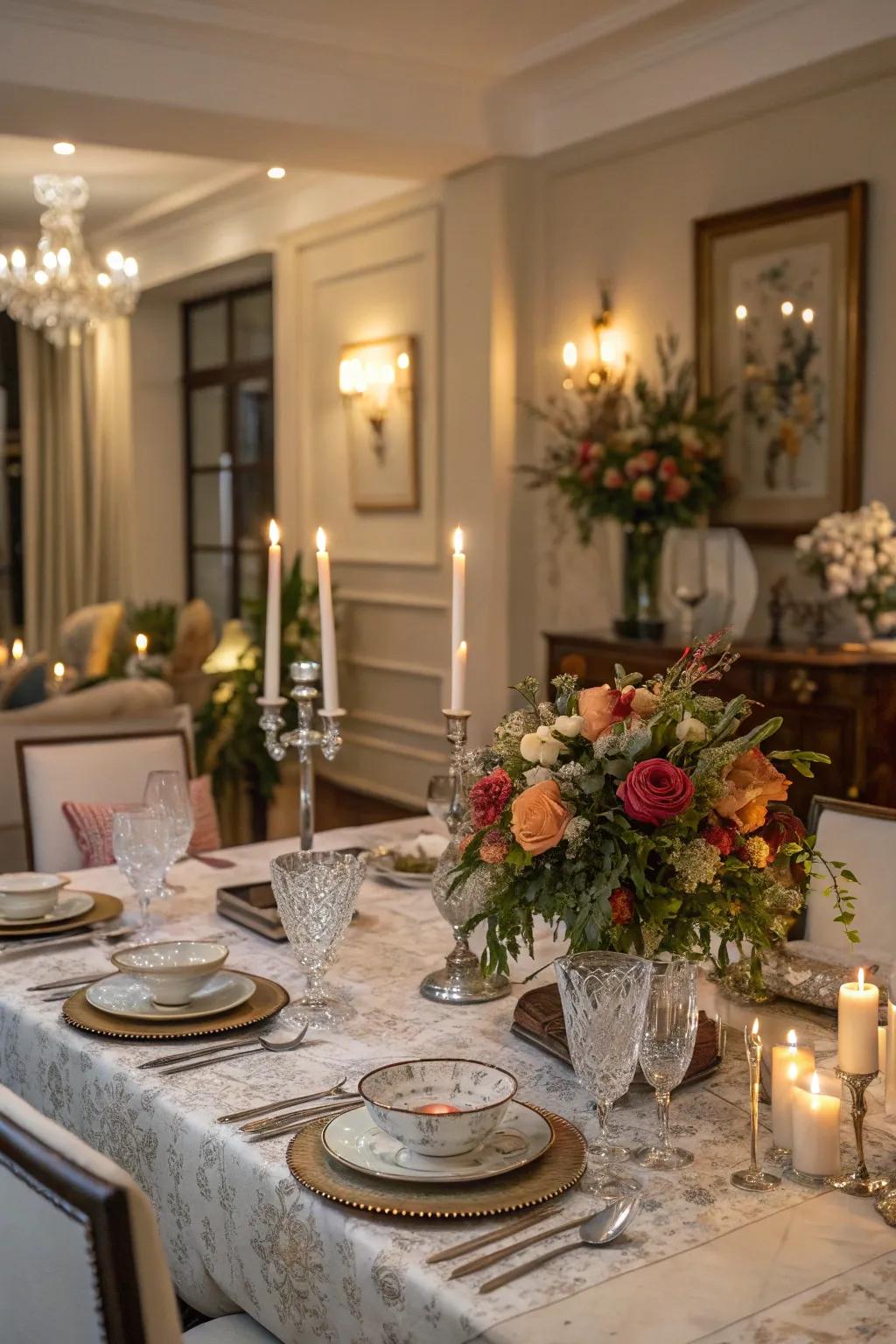 Candles add to the glow of elegant tablescapes.