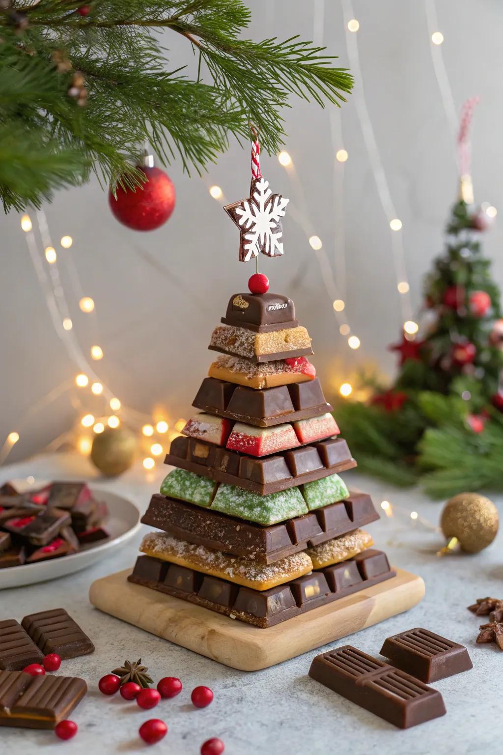 A confectionery holiday tree functioning as both an adornment and delicacy.
