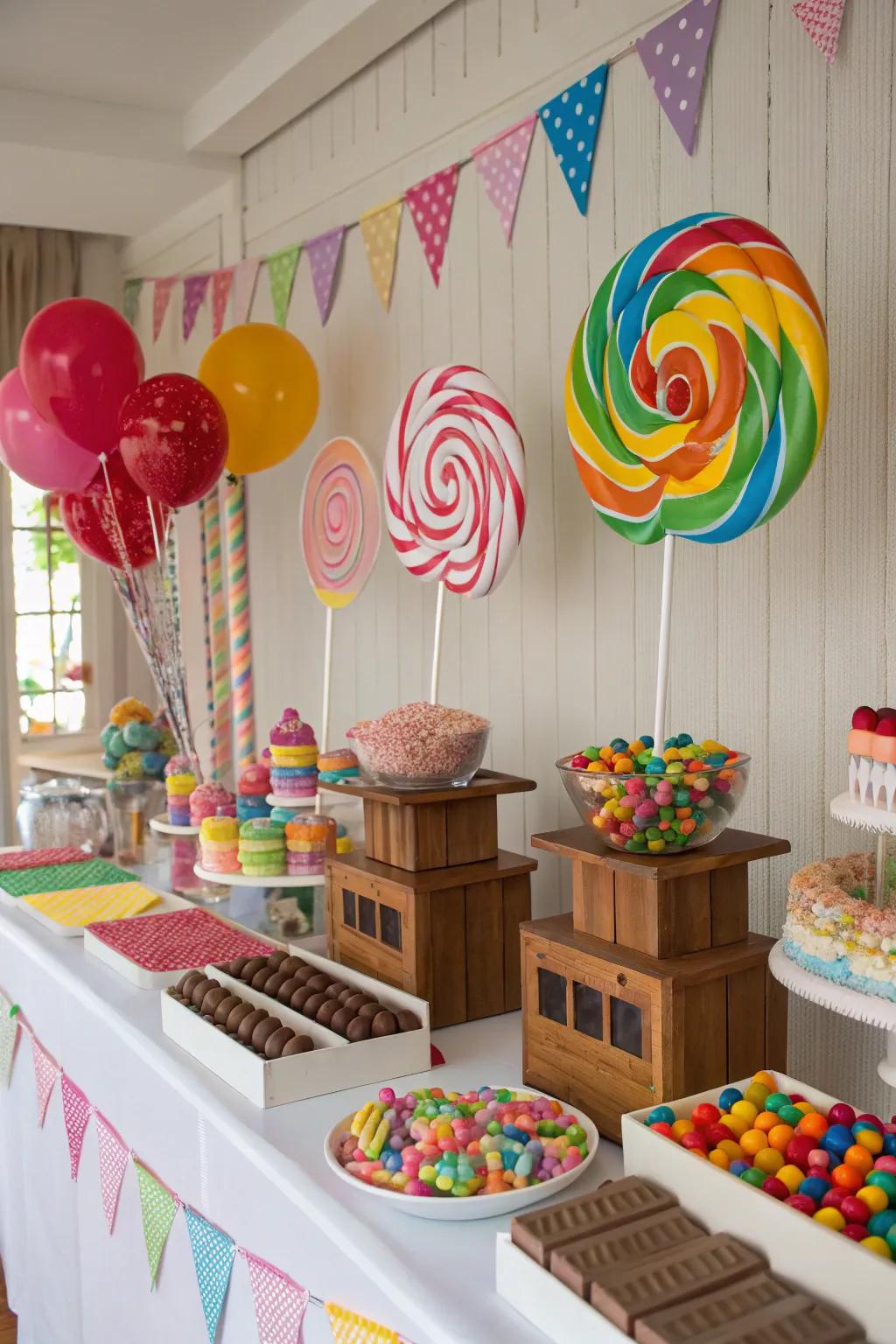 Step into a realm of wonder with this whimsical candy-themed sweets bar.
