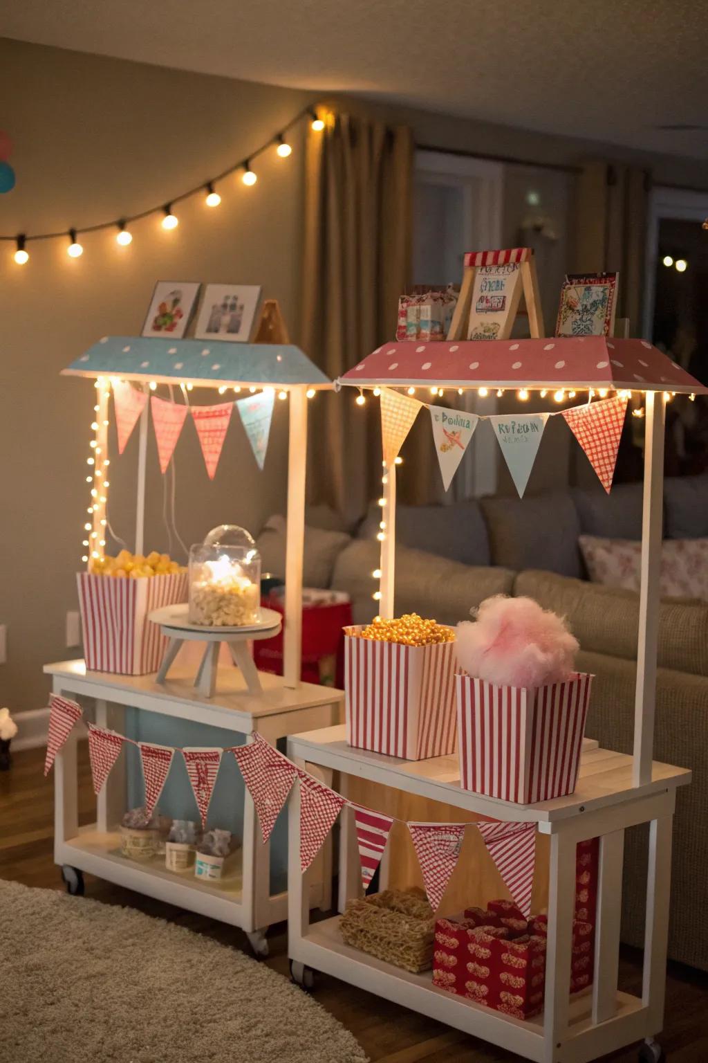 Recreate the charm of a carnival using themed food stations.