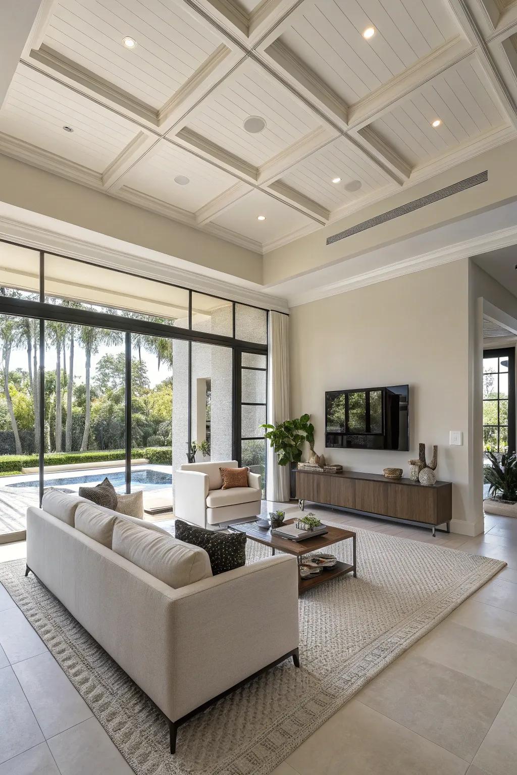 Embrace the ethos of simplicity through a modern, minimalistic ceiling design.
