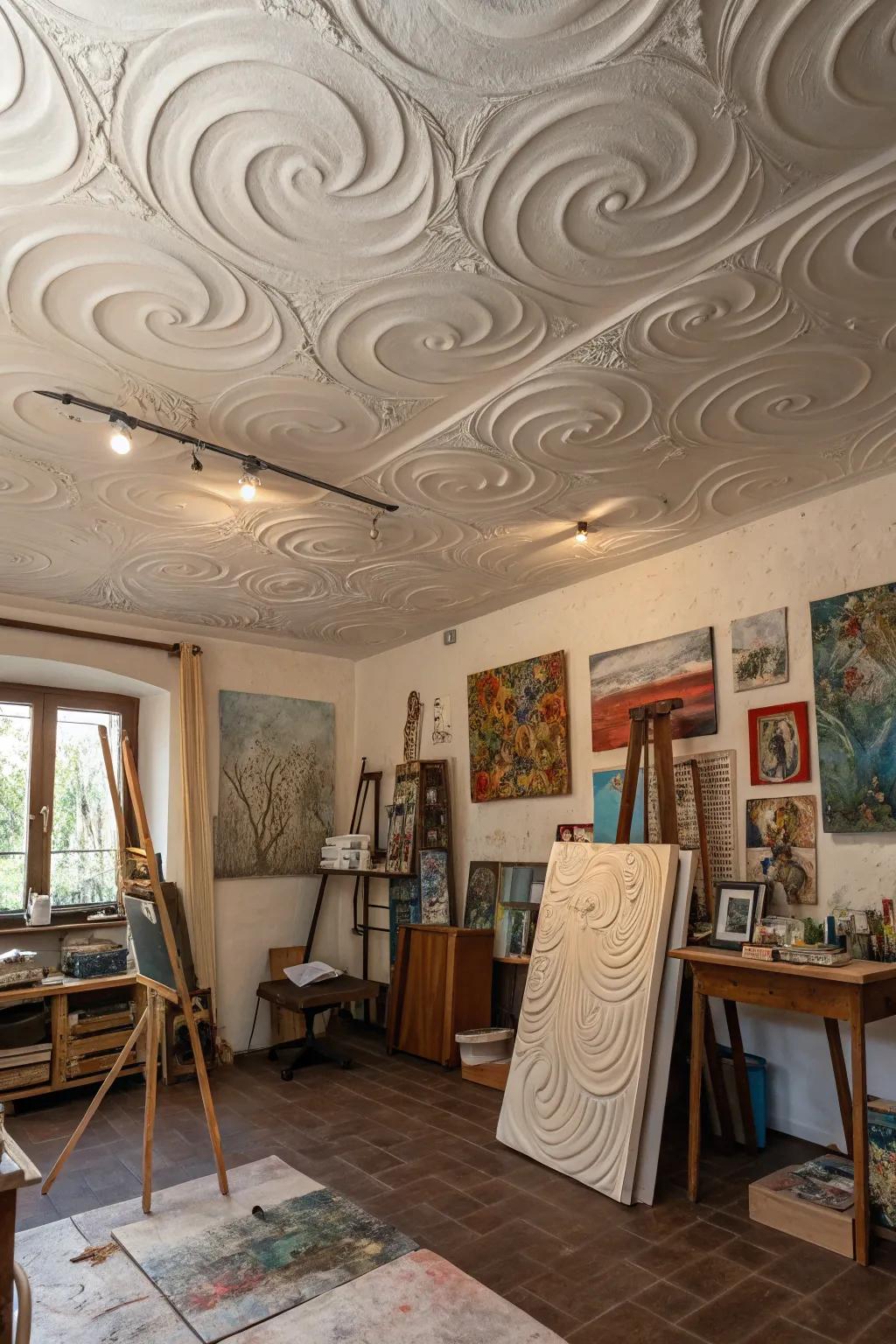 Add movement and artistic style with a whirl ceiling texture.