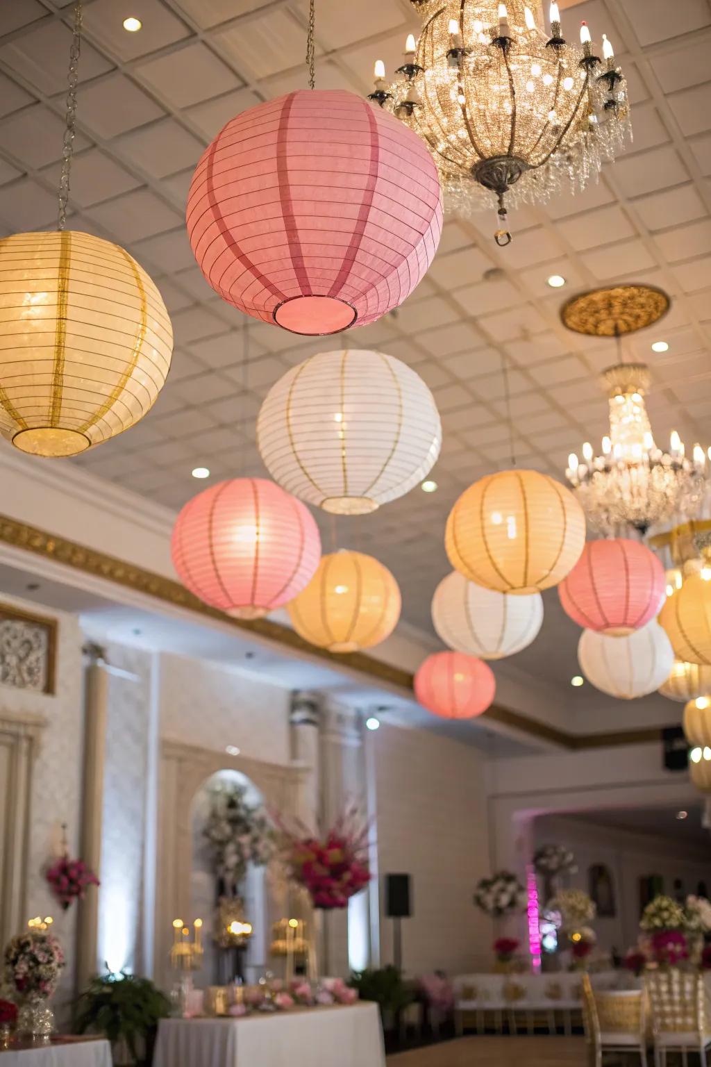 Colorful paper lanterns for a playful touch.