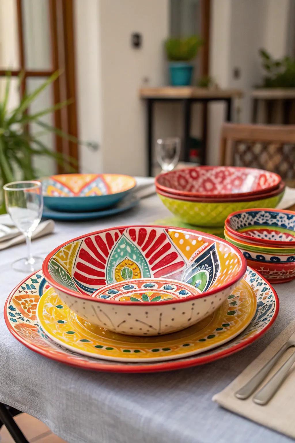 Striking patterns on ceramics create a memorable statement.