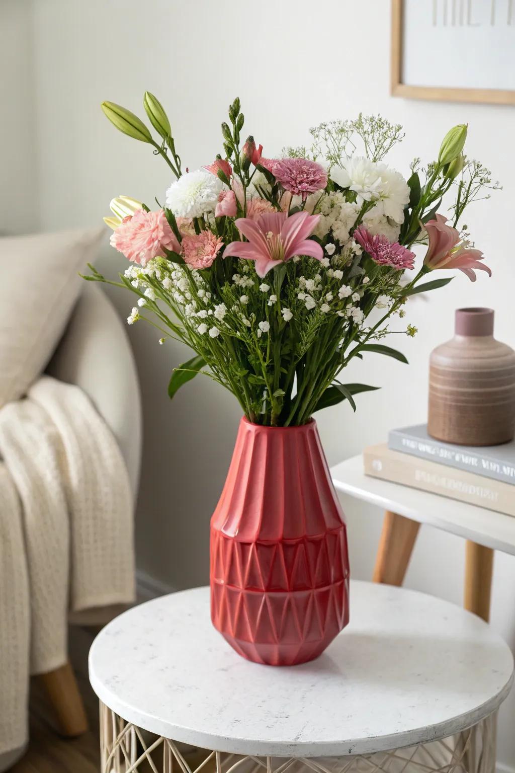 Contemporary ceramic containers inject a fashionable detail into any area.