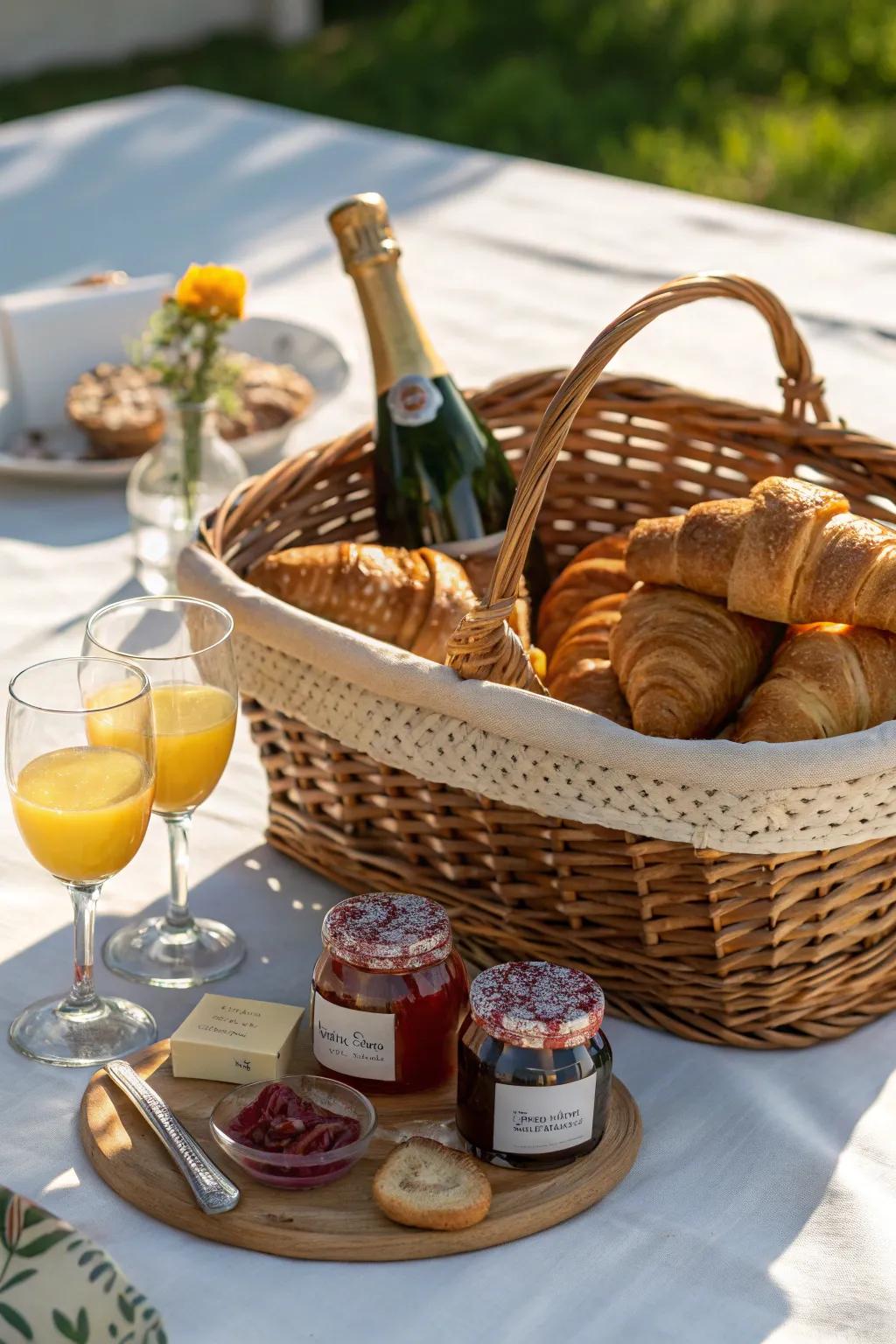 Brunch indulgence with effervescent wine and artisanal fruit spreads.