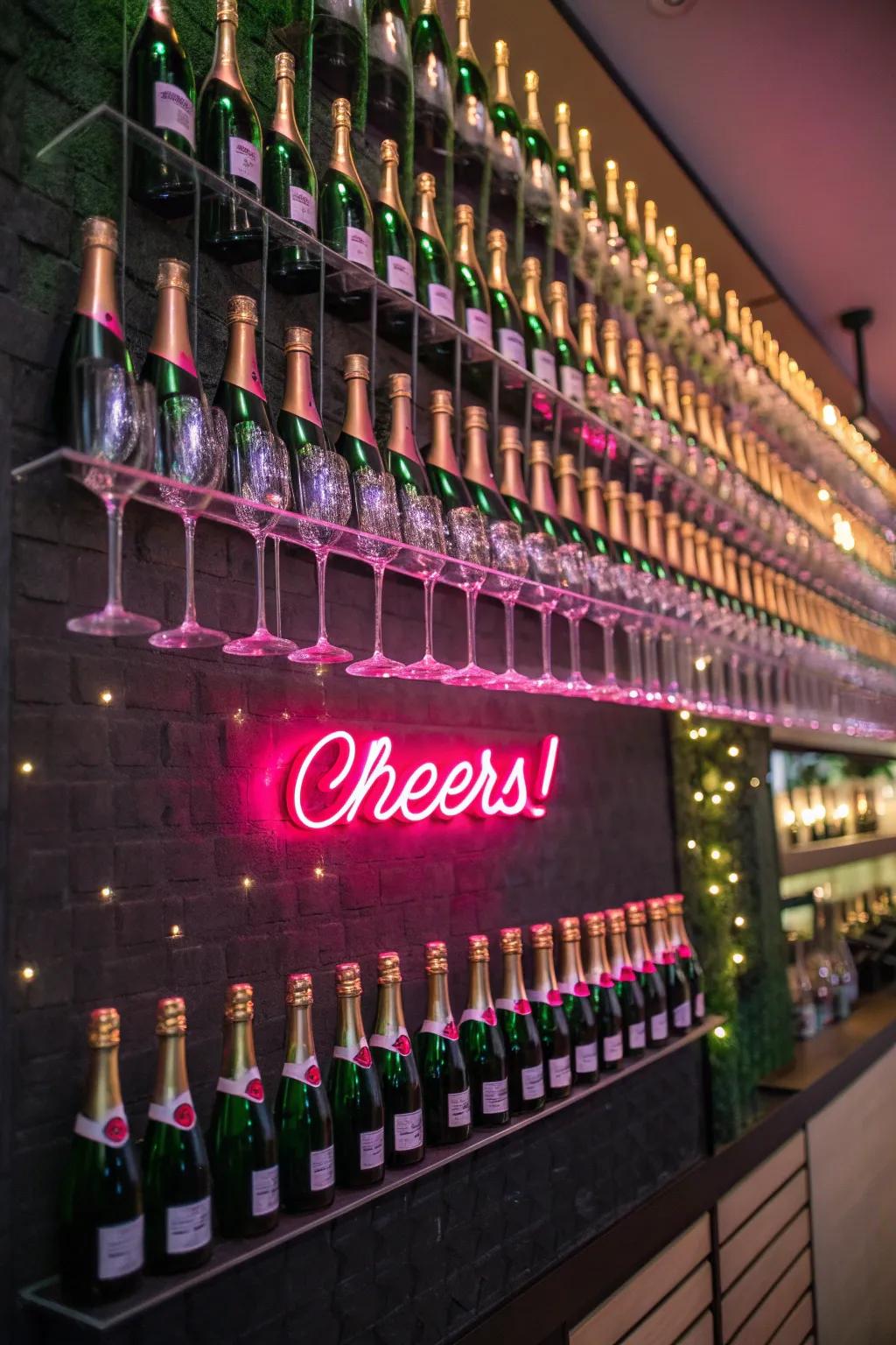 Neon illumination introduces a modern spin to this sparkling wine station.