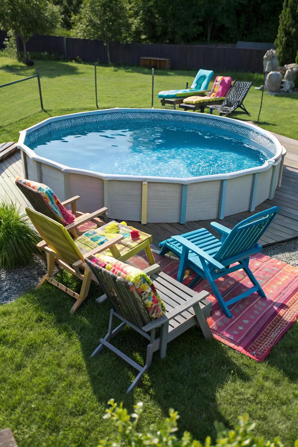 Comfortable seating invites relaxation by the pool.