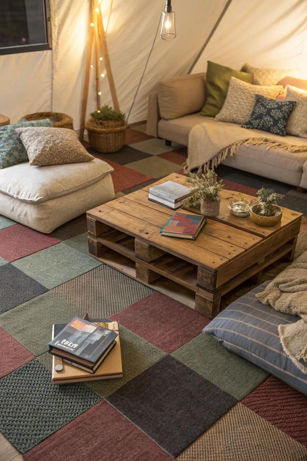 Carpet squares: mix and match for a personal touch.