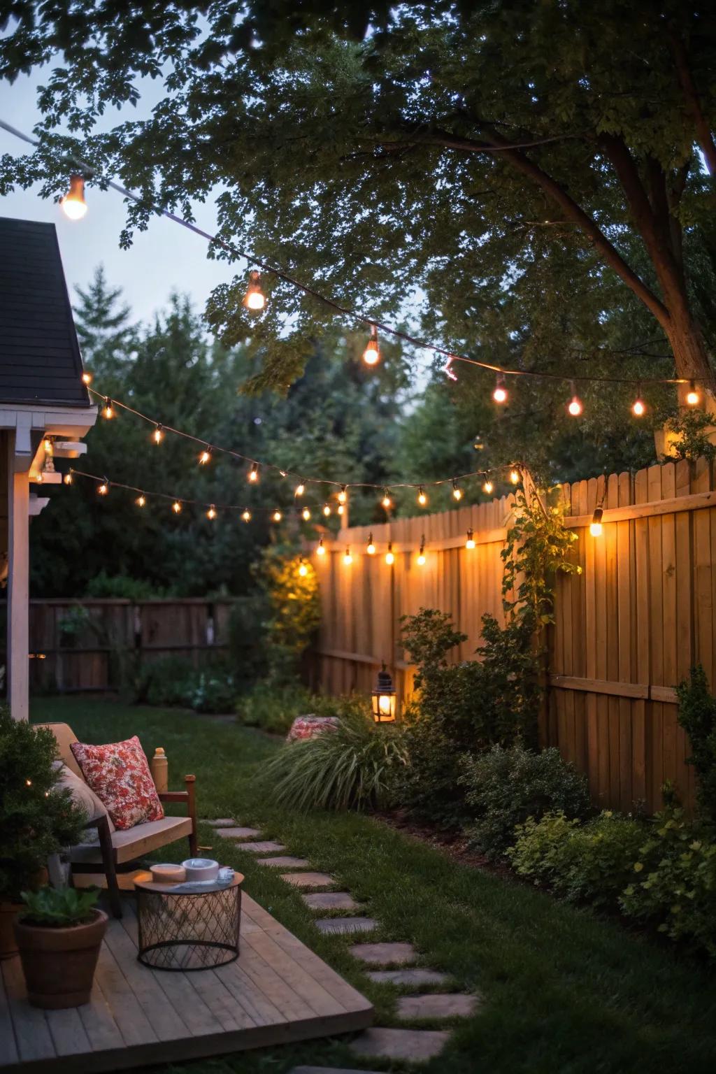 String lights transform your yard into a private, enchanting retreat.